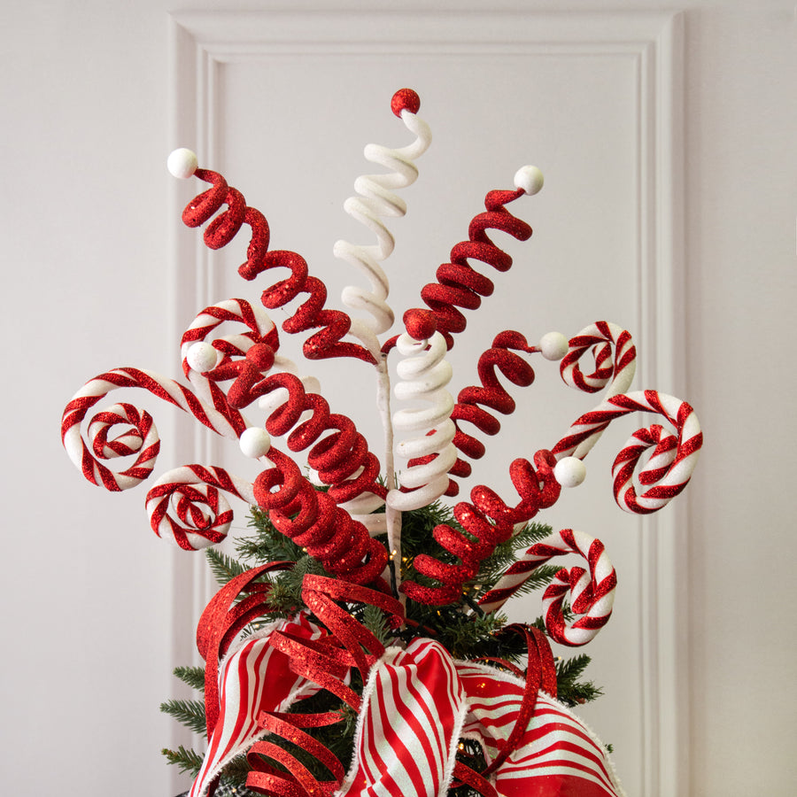 30" Metallic Curly Ball Spray: Red & White Lifestyle Photo