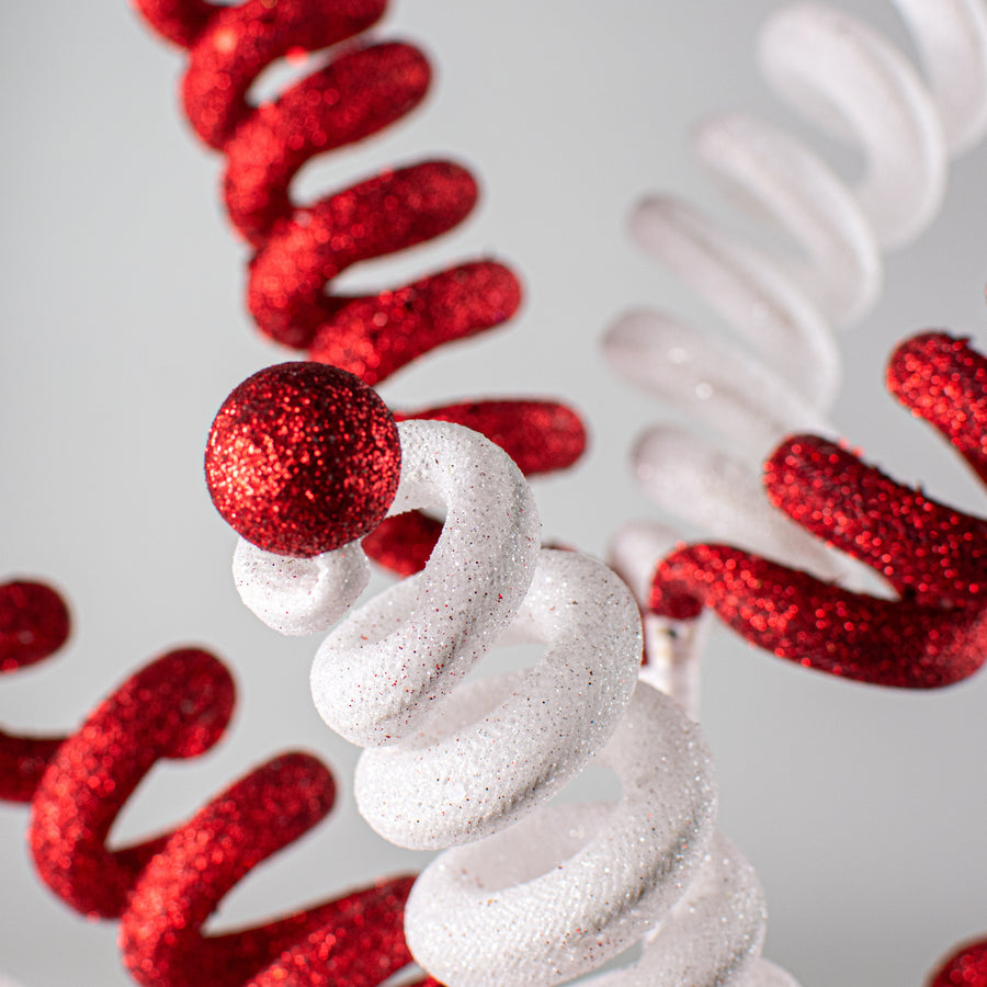 30" Metallic Curly Ball Spray: Red & White detail photo 6