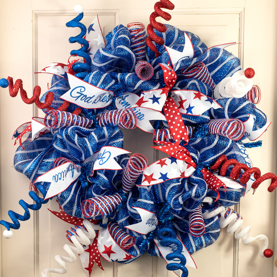30" Metallic Curly Spirals Spray: Red, White, Blue Lifestyle Photo