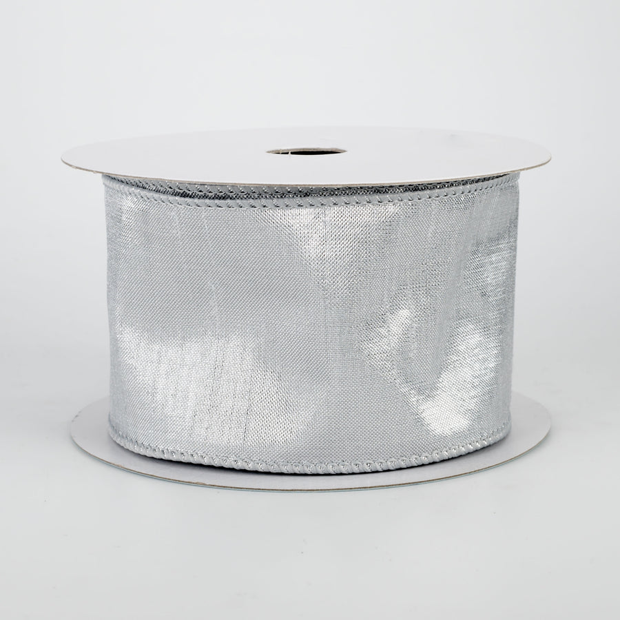 2.5" Metallic Dupioni Ribbon: Silver (10 Yards)