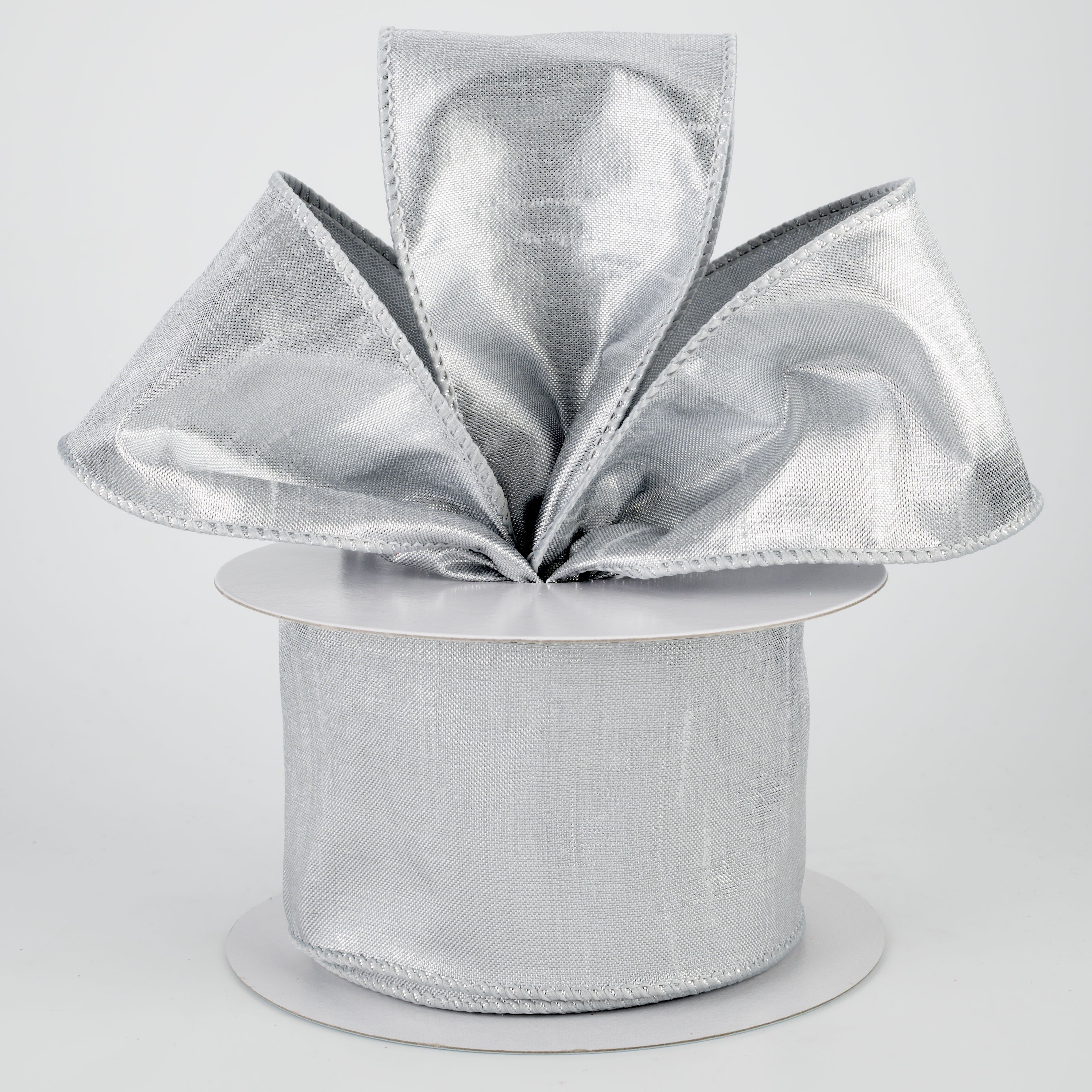 2.5" Metallic Dupioni Ribbon: Silver (10 Yards) Lifestyle Photo