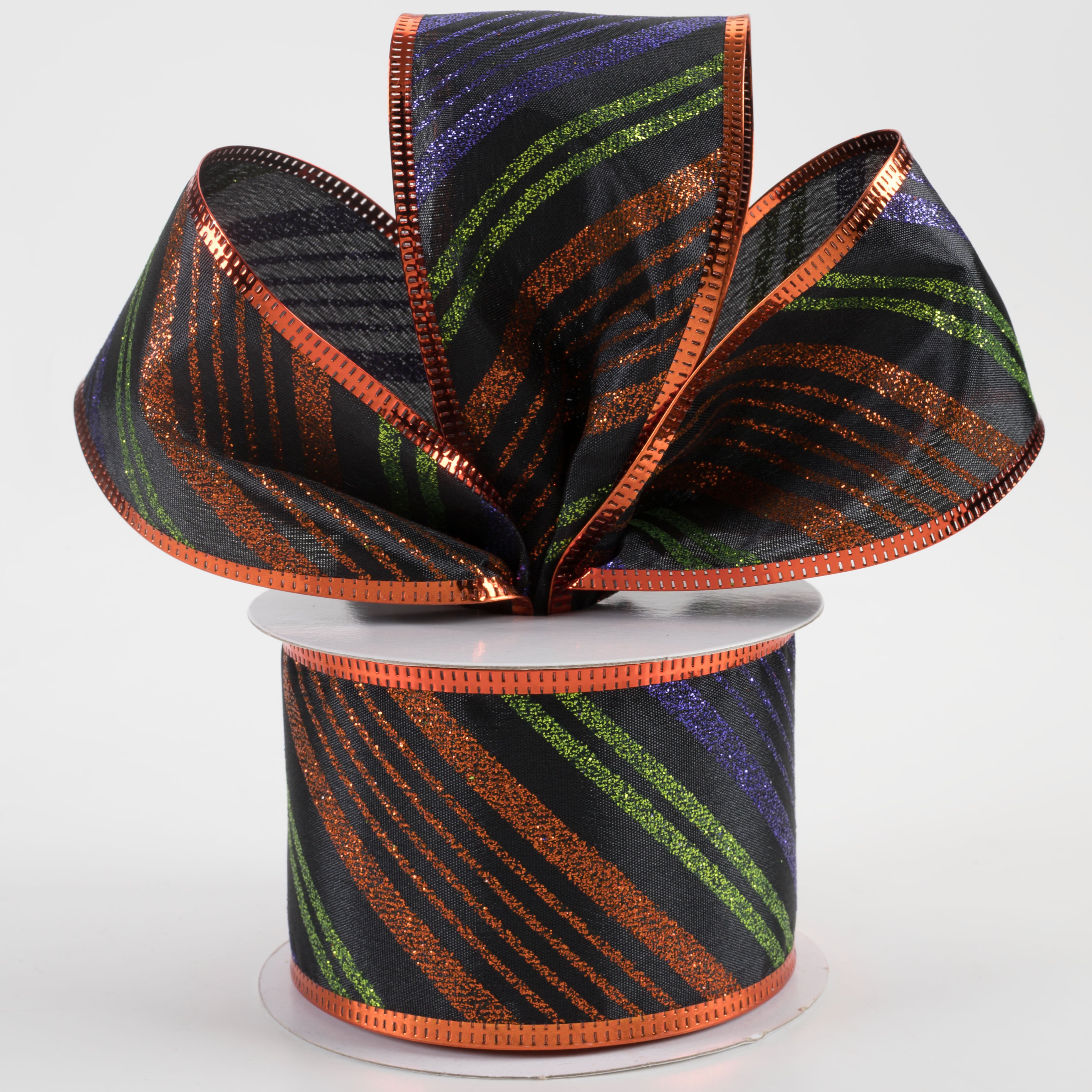 2.5" Metallic Edge Halloween Glitter Diagonal Stripes Ribbon (10 Yards) Lifestyle Photo