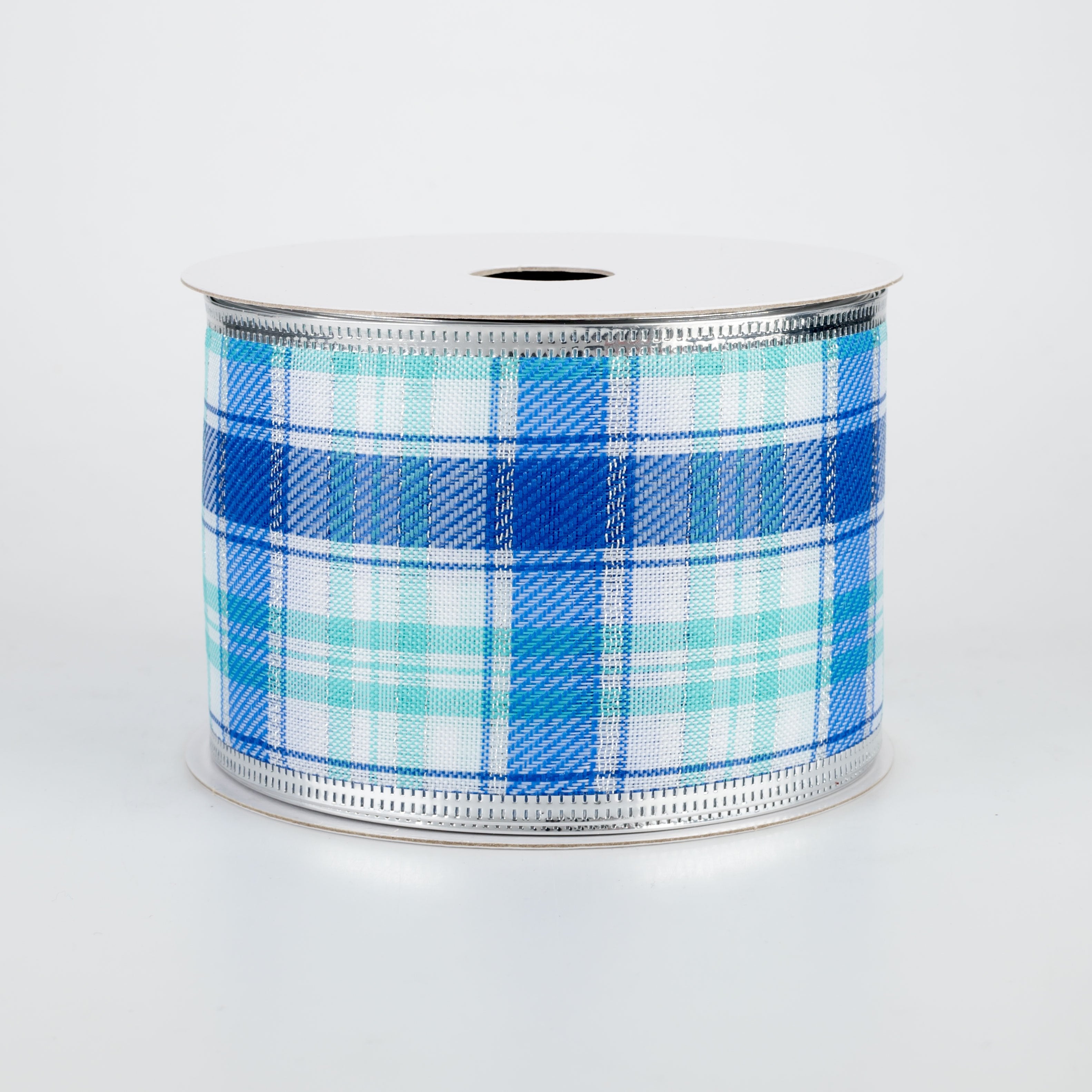 2.5" Metallic Edge Ribbon: Winter Blues Plaid (10 Yards)