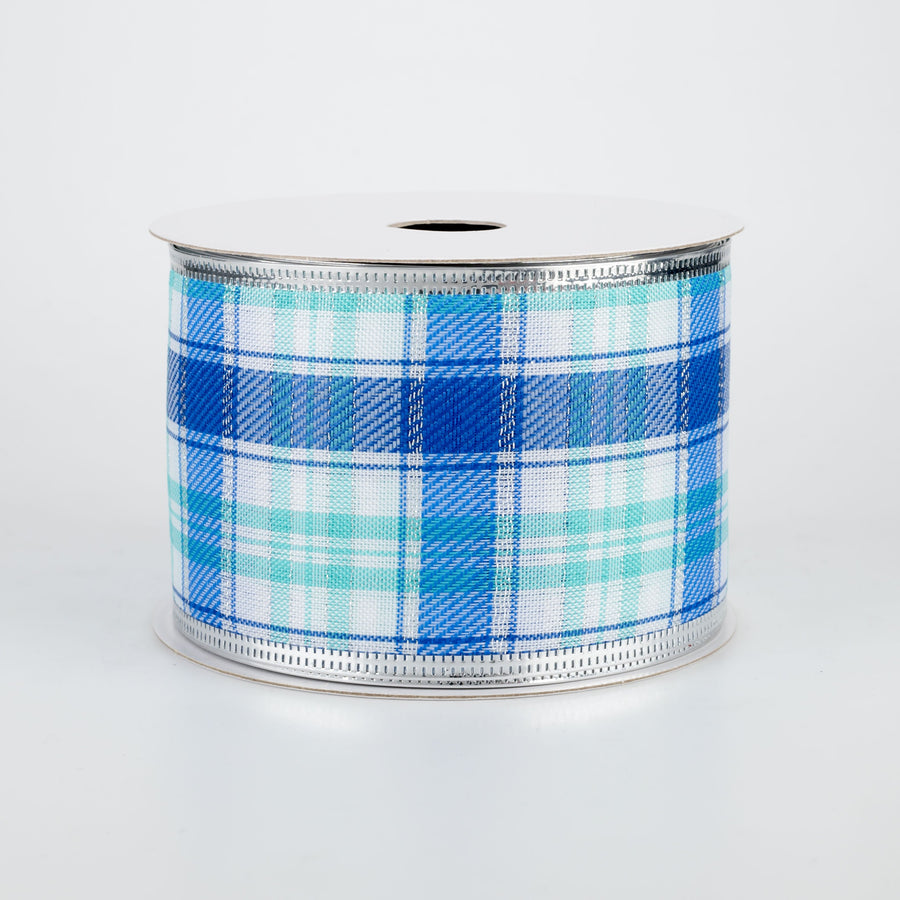 2.5" Metallic Edge Ribbon: Winter Blues Plaid (10 Yards)