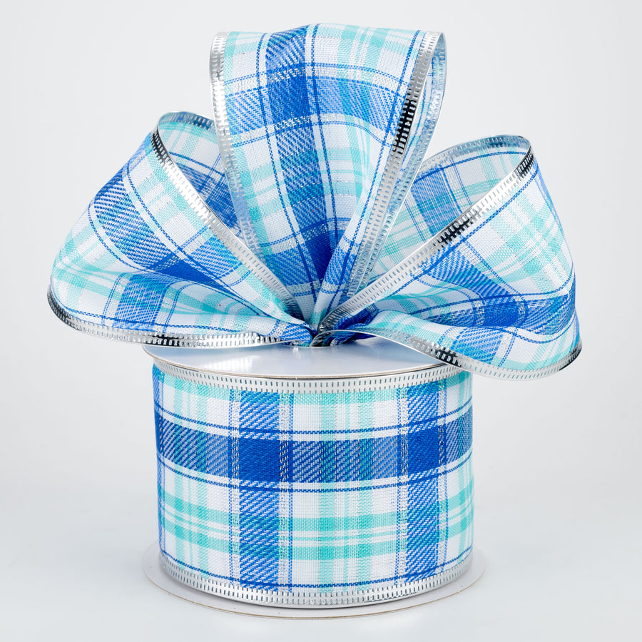 2.5" Metallic Edge Ribbon: Winter Blues Plaid (10 Yards) Lifestyle Photo
