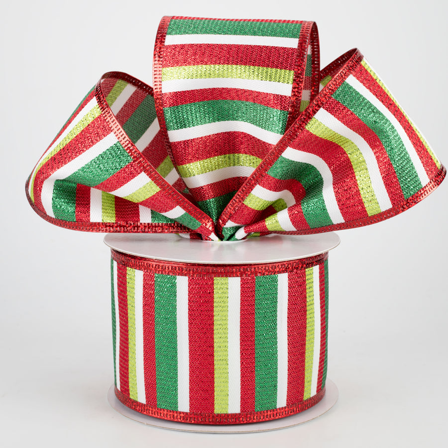2.5" Metallic Edge Striped Ribbon: White, Green, Red (10 Yards) Lifestyle Photo