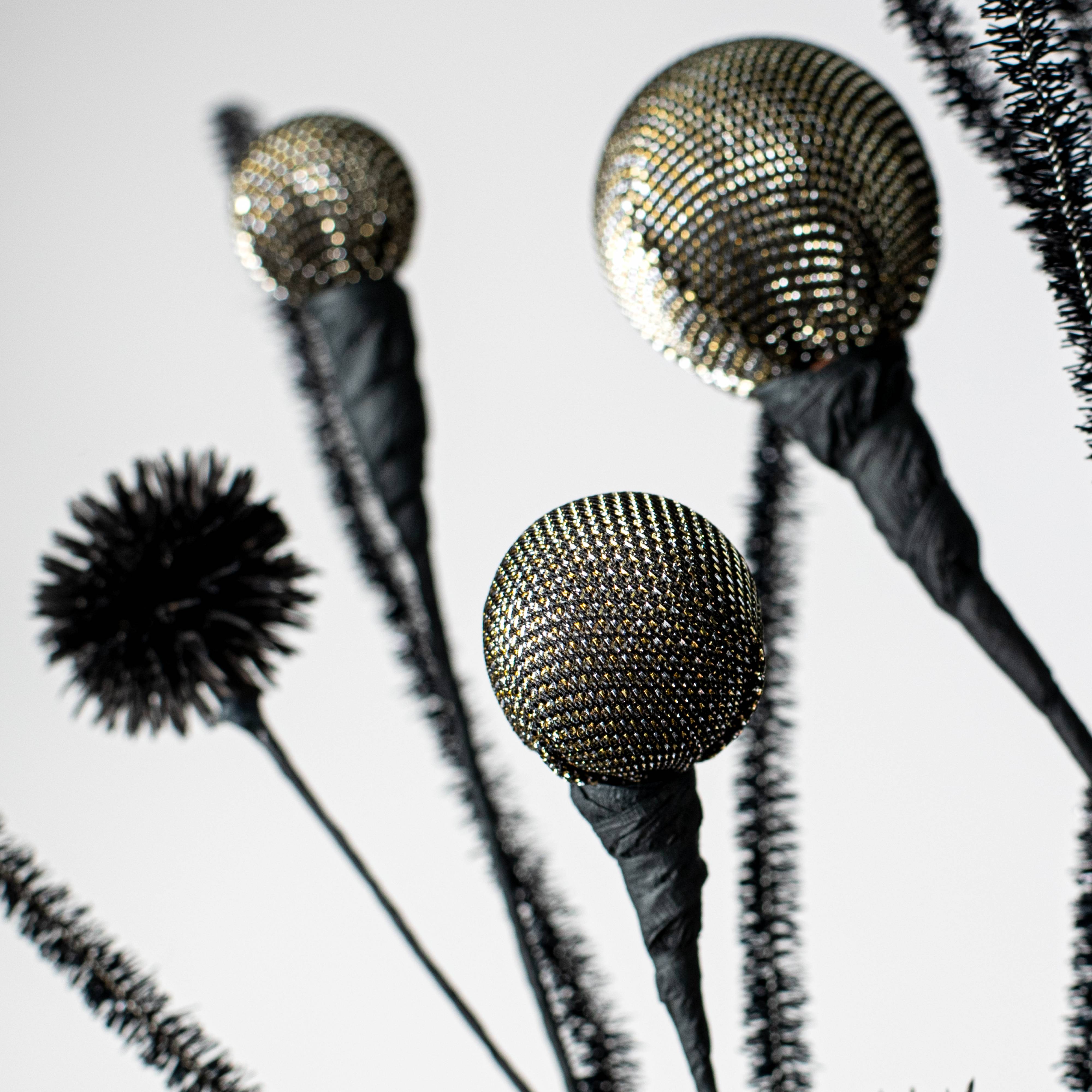 27" Metallic Fabric Ball & Thistle Spray: Silver & Black Lifestyle Photo