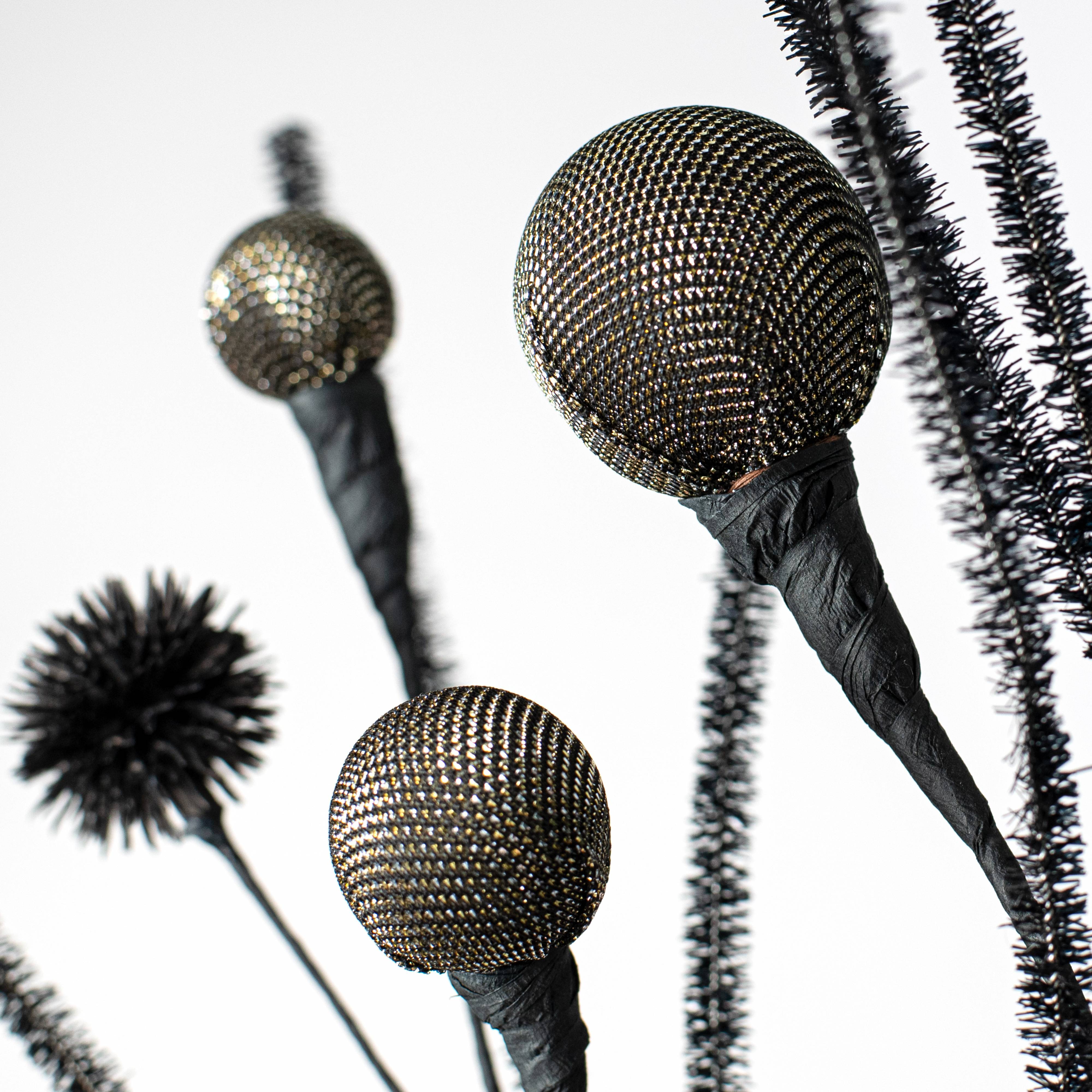 27" Metallic Fabric Ball & Thistle Spray: Silver & Black detail photo 4