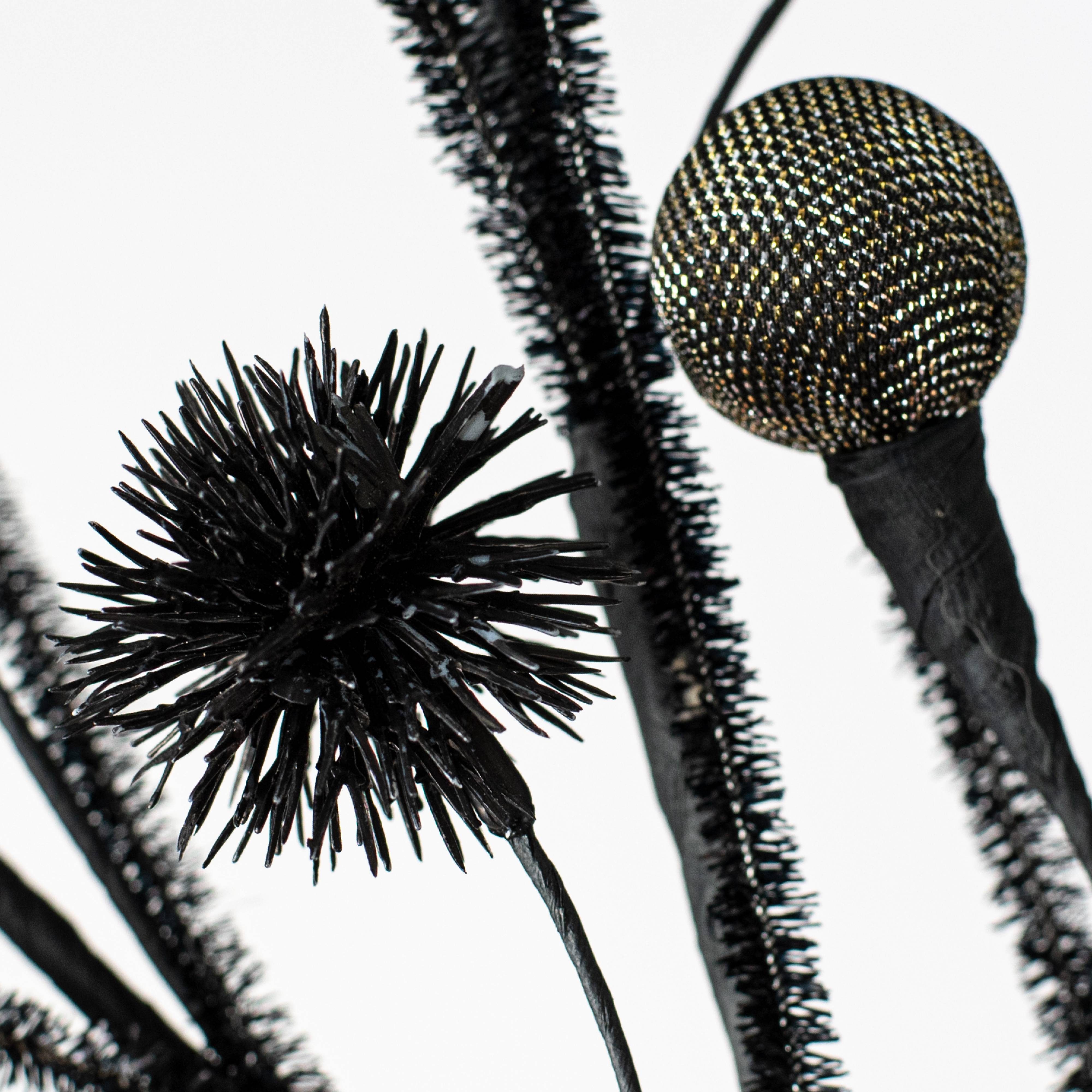 27" Metallic Fabric Ball & Thistle Spray: Silver & Black detail photo 5