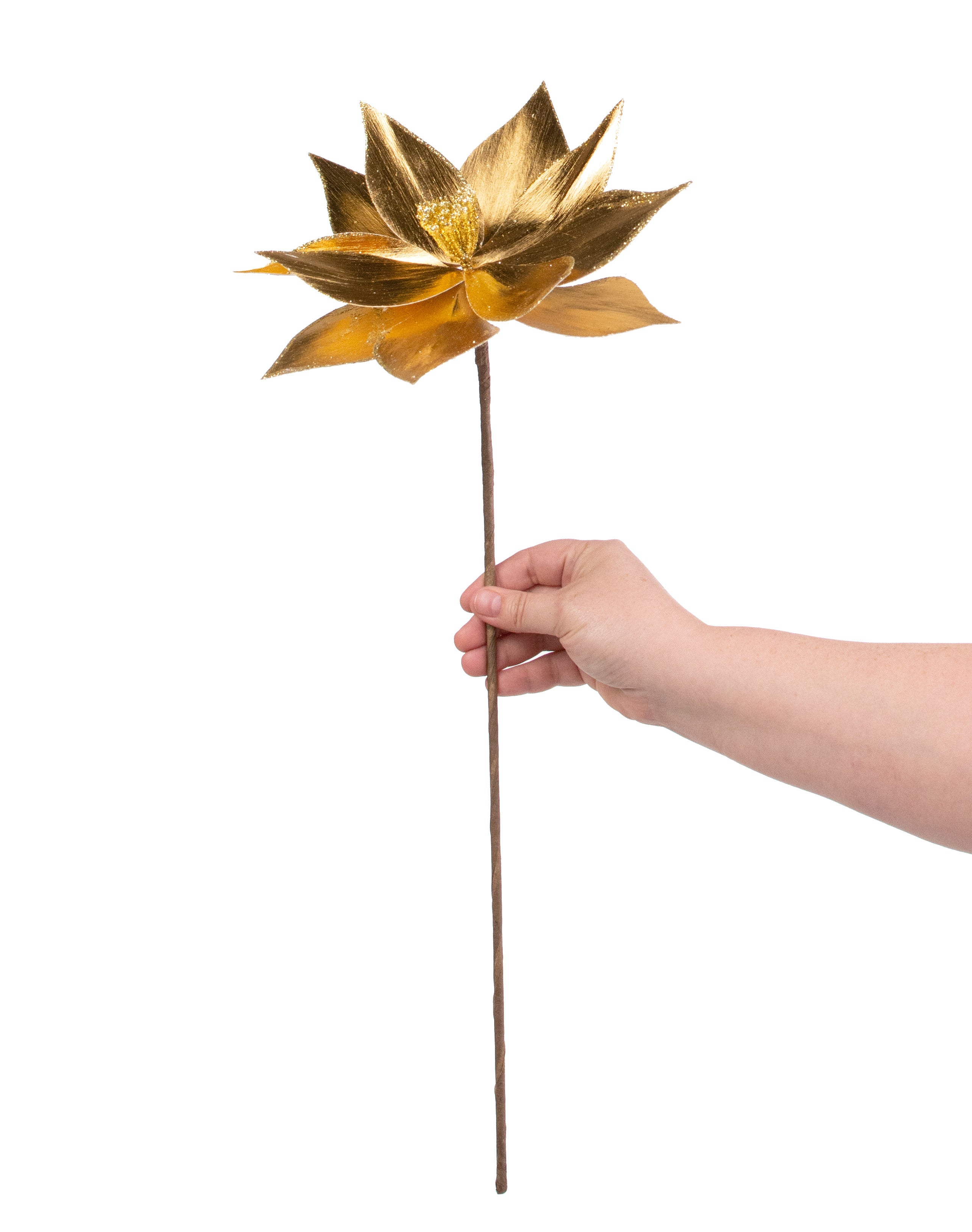 22" Metallic Fabric Poinsettia Stem: Gold detail photo 3