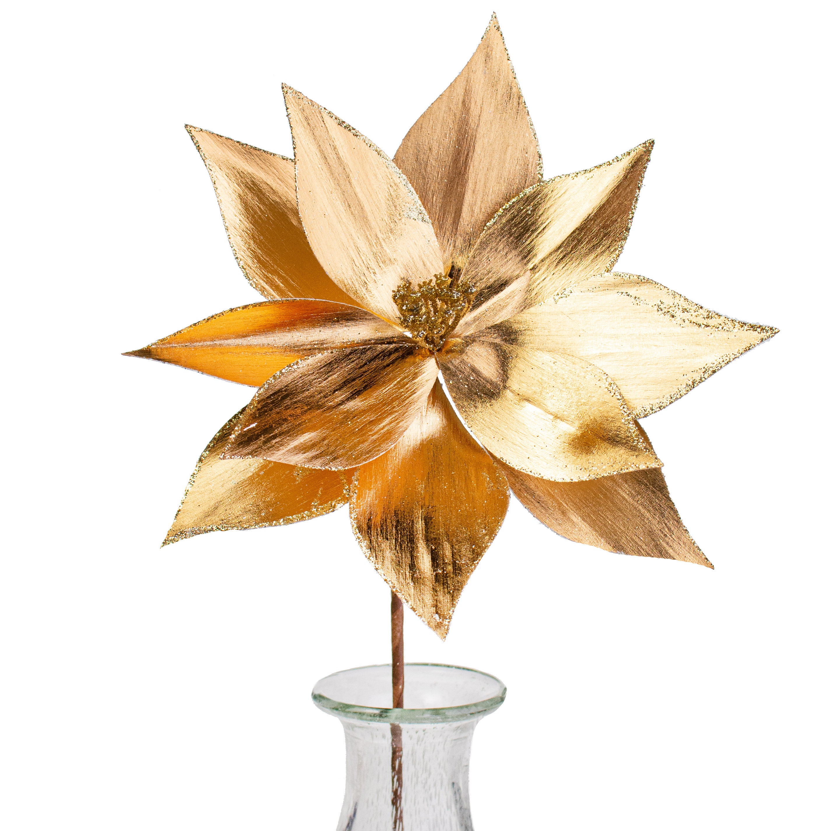 22" Metallic Fabric Poinsettia Stem: Gold Item Number: NF410208