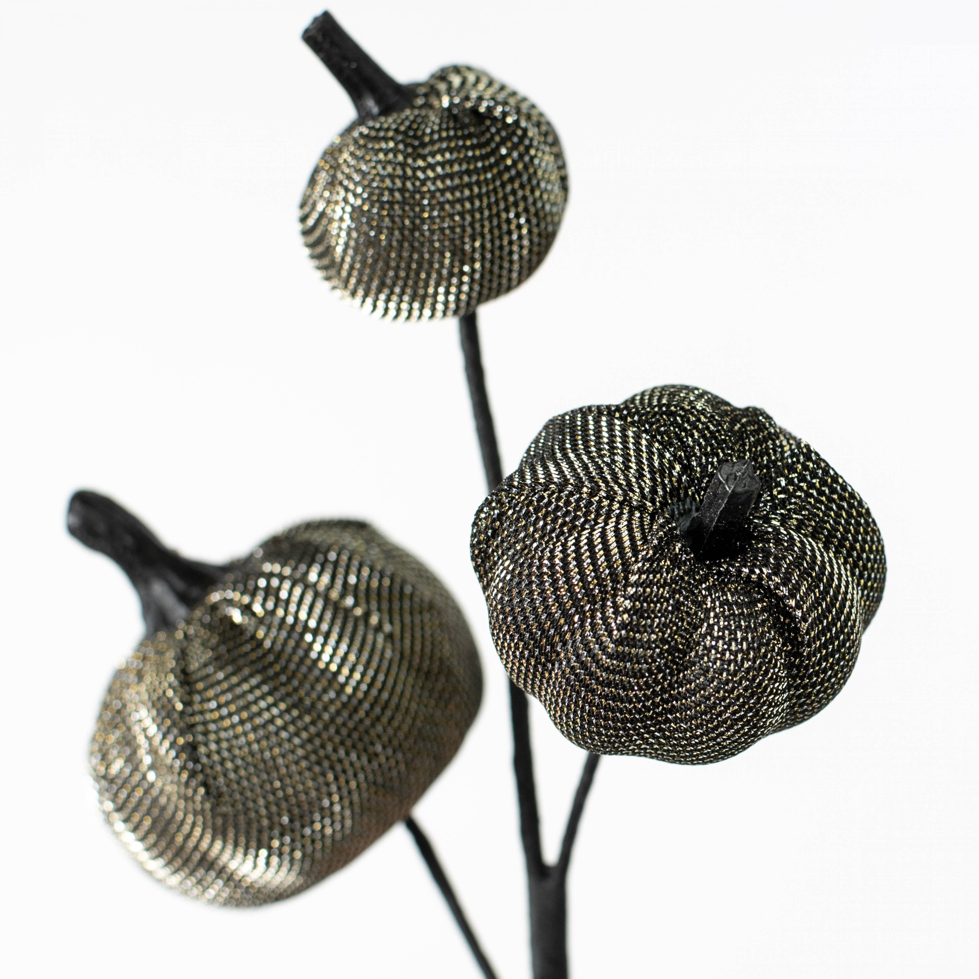 13" Metallic Fabric Pumpkins Pick: Silver & Black Lifestyle Photo