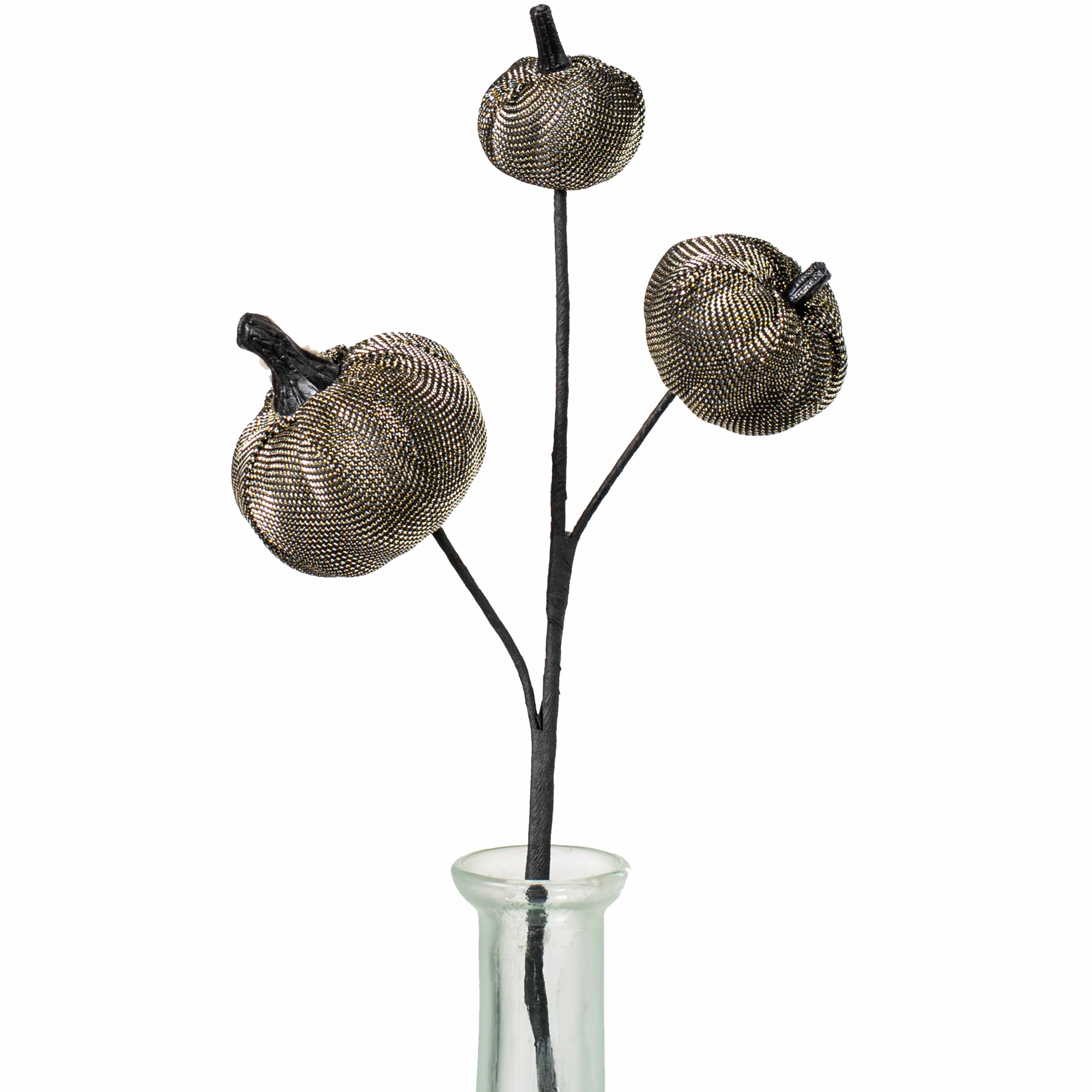 13" Metallic Fabric Pumpkins Pick: Silver & Black Item Number: HA048926