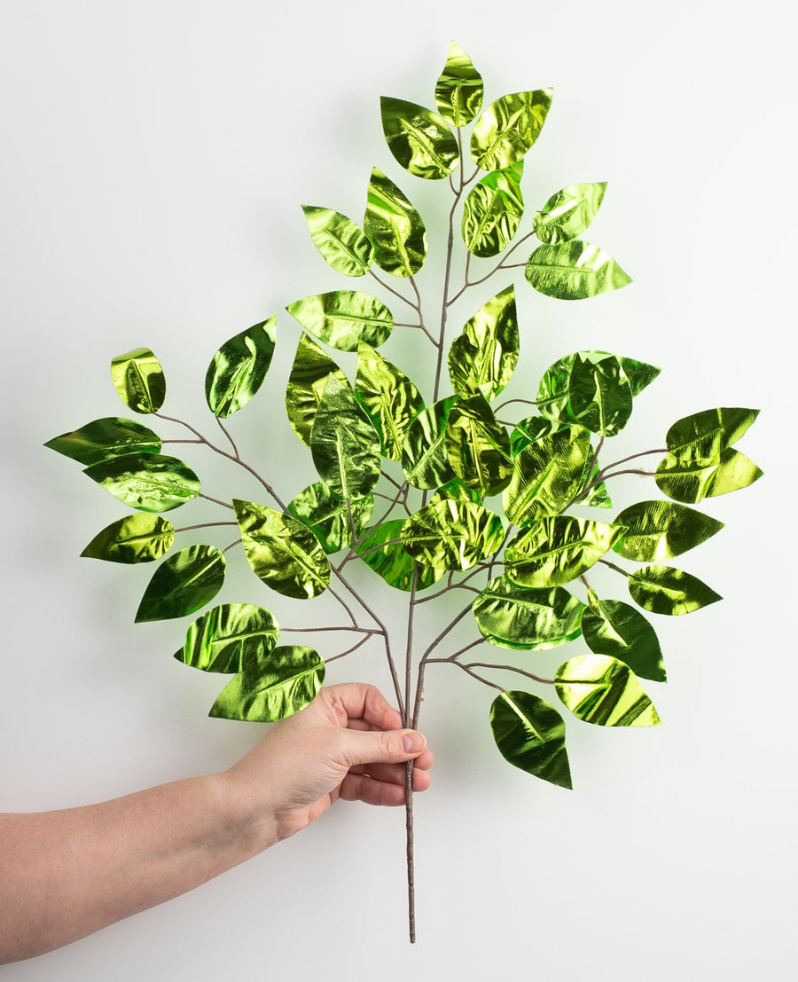 23" Metallic Ficus Leaf Spray: Lime Green (12) detail photo 3
