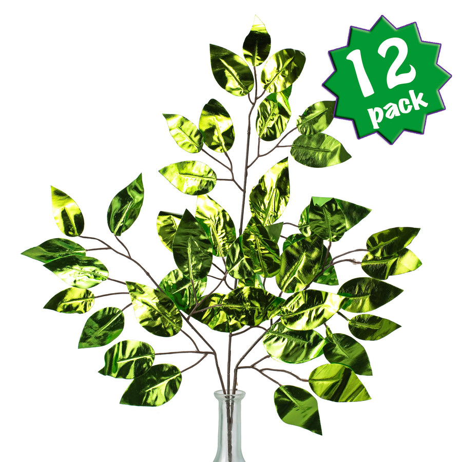 23" Metallic Ficus Leaf Spray: Lime Green (12) Item Number: XS244439
