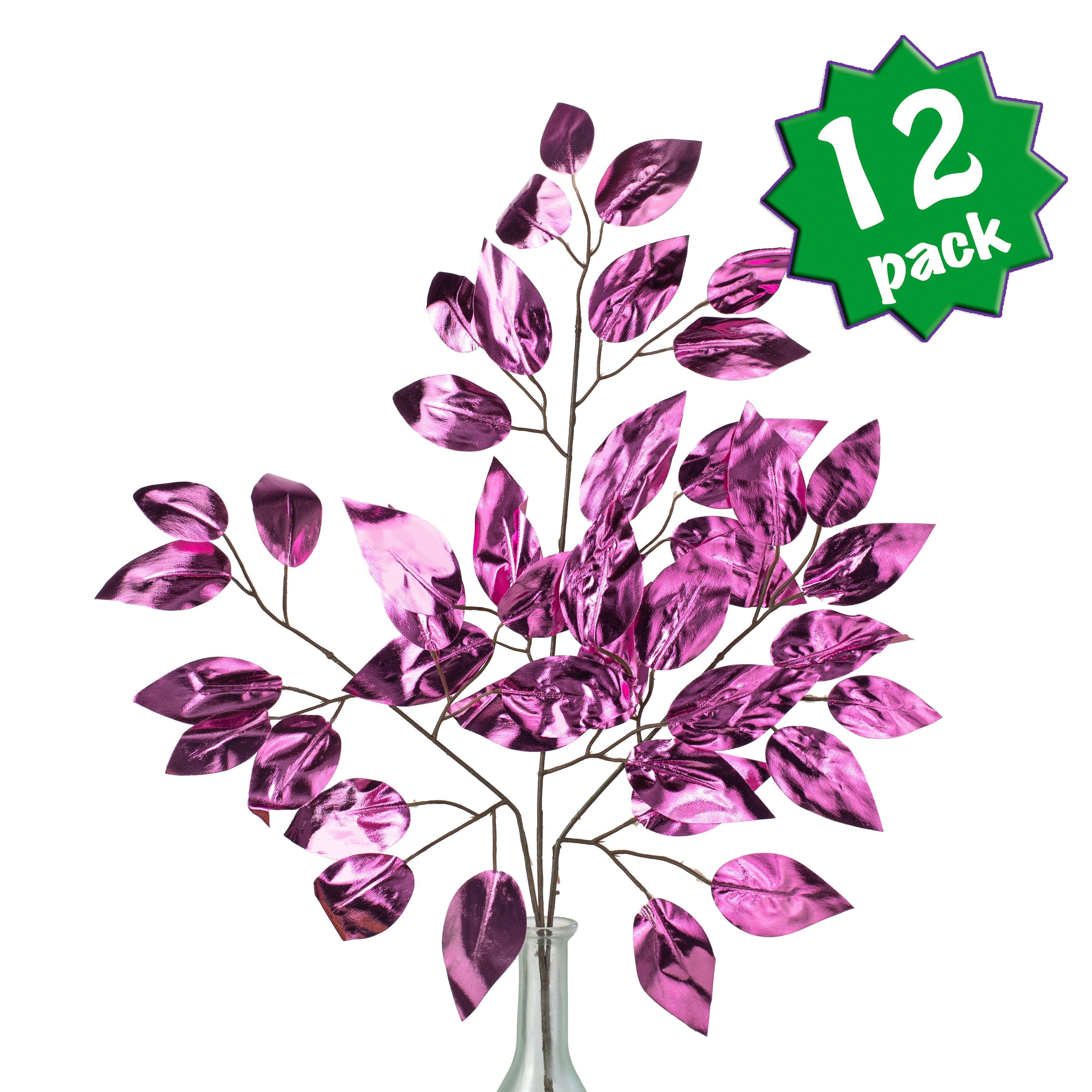23" Metallic Ficus Leaf Spray: Pink (12) Item Number: XS244413