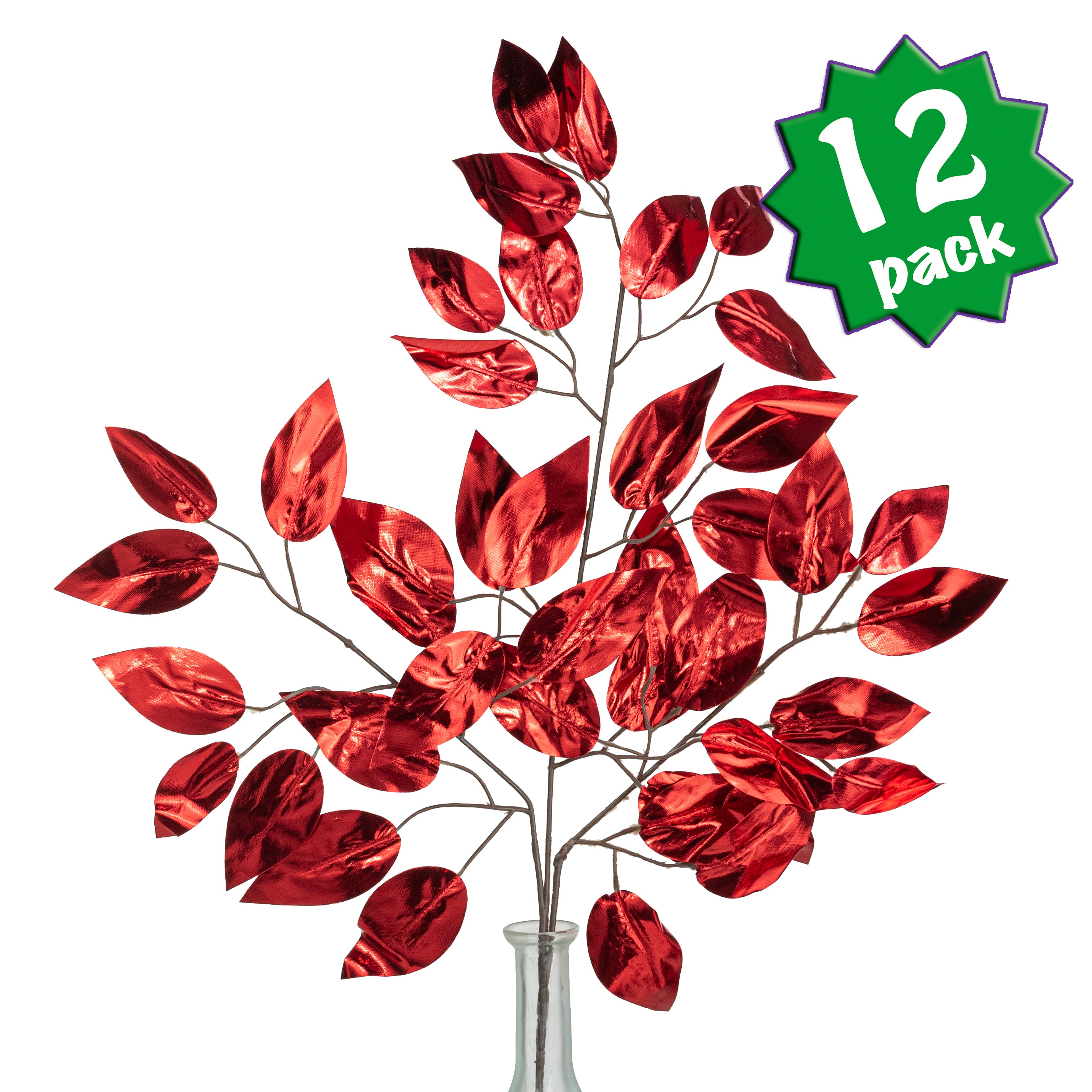 23" Metallic Ficus Leaf Spray: Red (12) Item Number: XS244424
