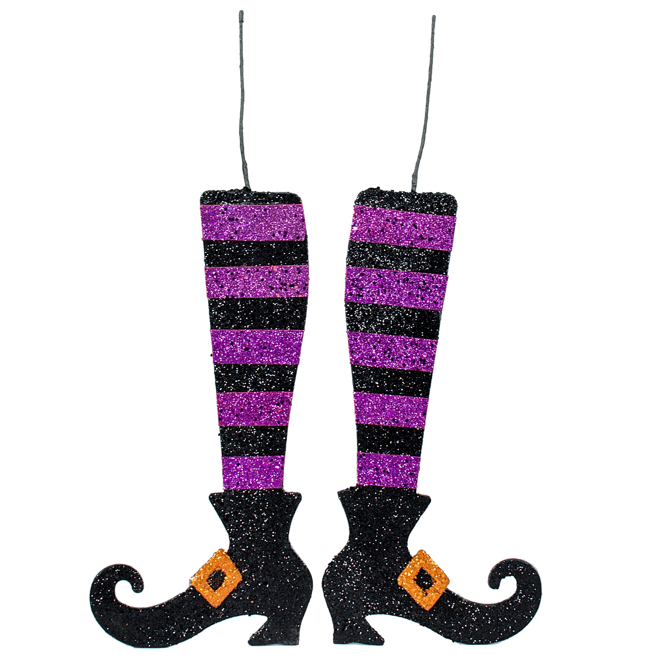 16" Metallic Foam Glittered Witch Leg Pair: Black & Purple Item Number: HH1176