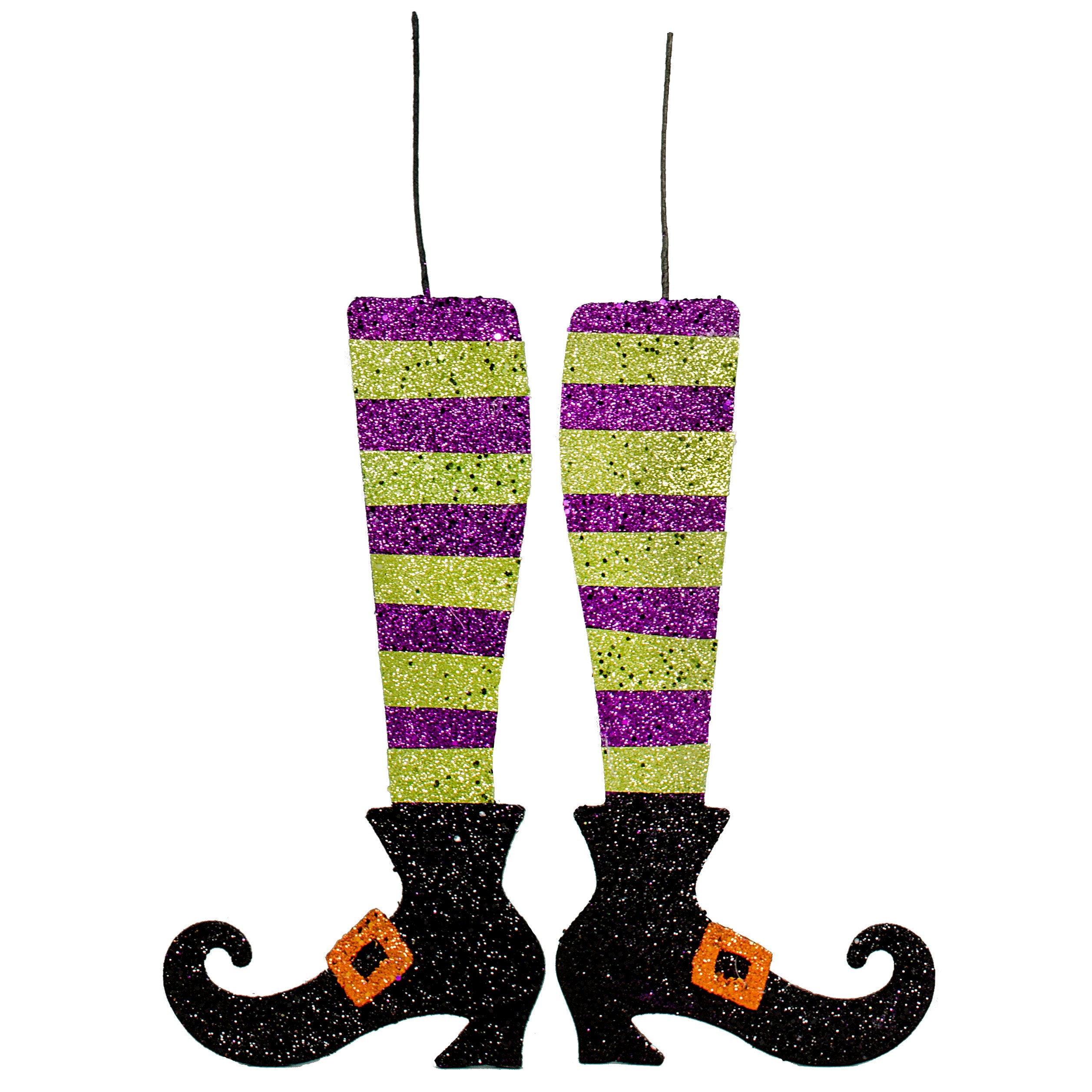 16" Metallic Foam Glittered Witch Leg Pair: Purple & Green Item Number: HH1176