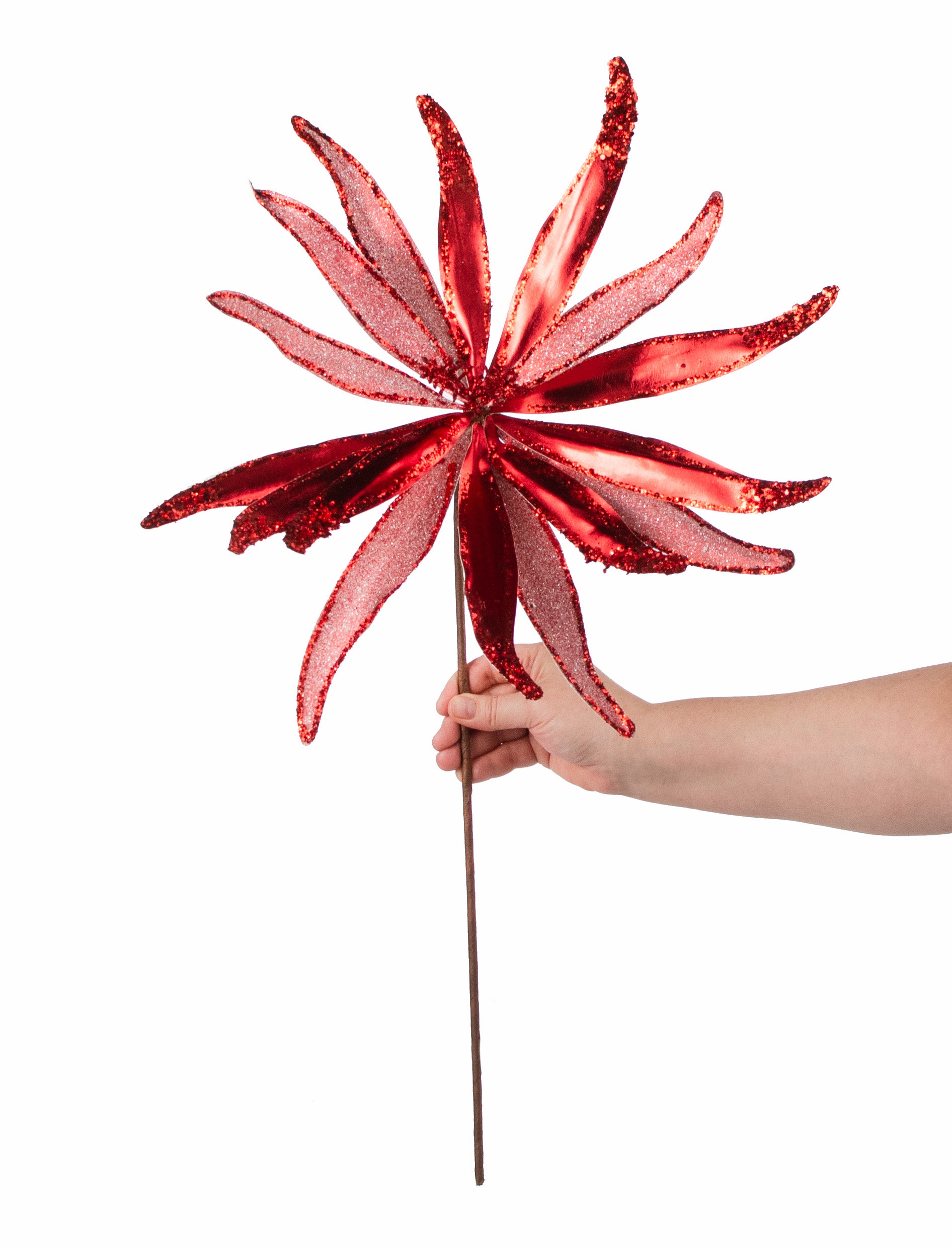 19" Metallic & Glitter Bead Flower Stem: Red detail photo 3