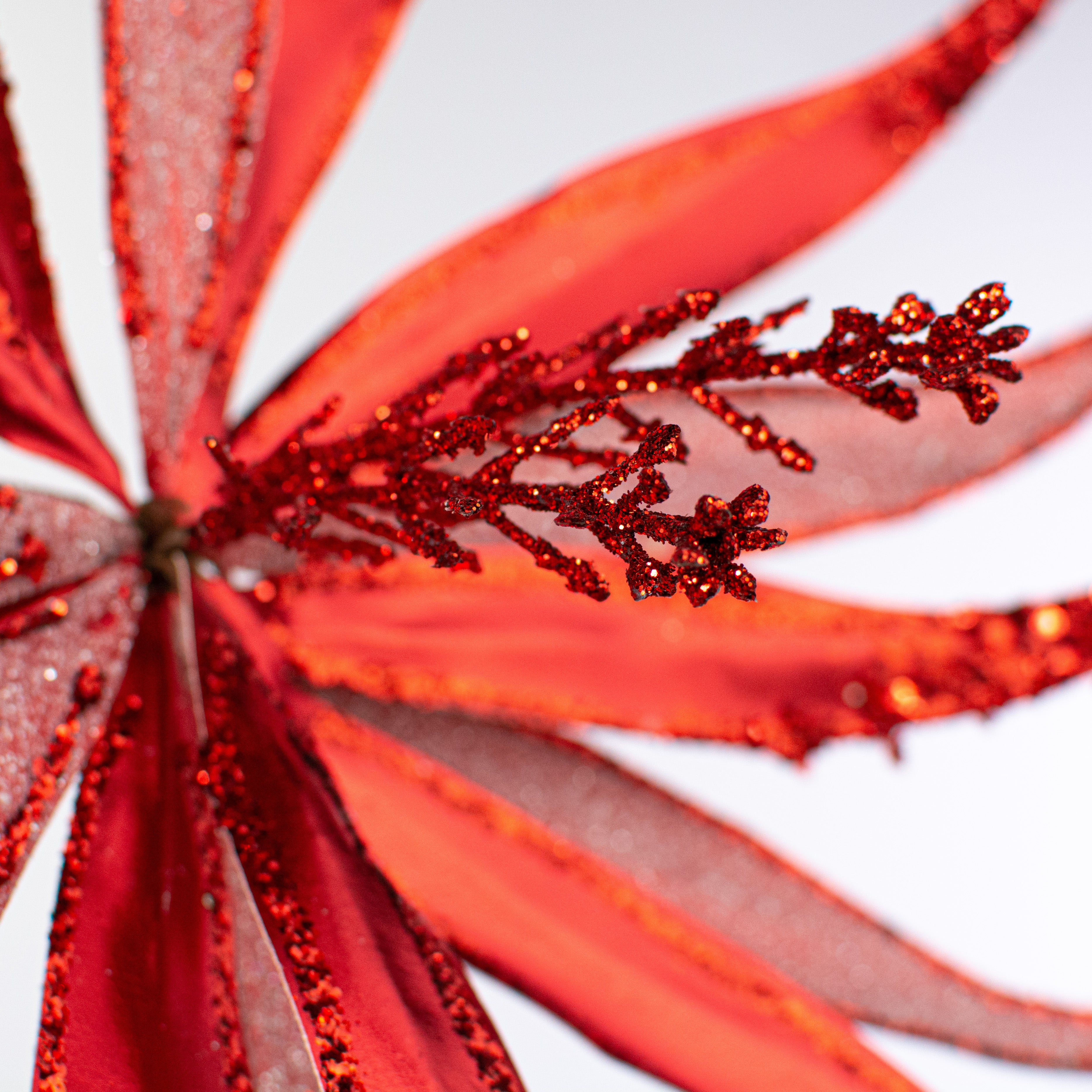 19" Metallic & Glitter Bead Flower Stem: Red detail photo 4