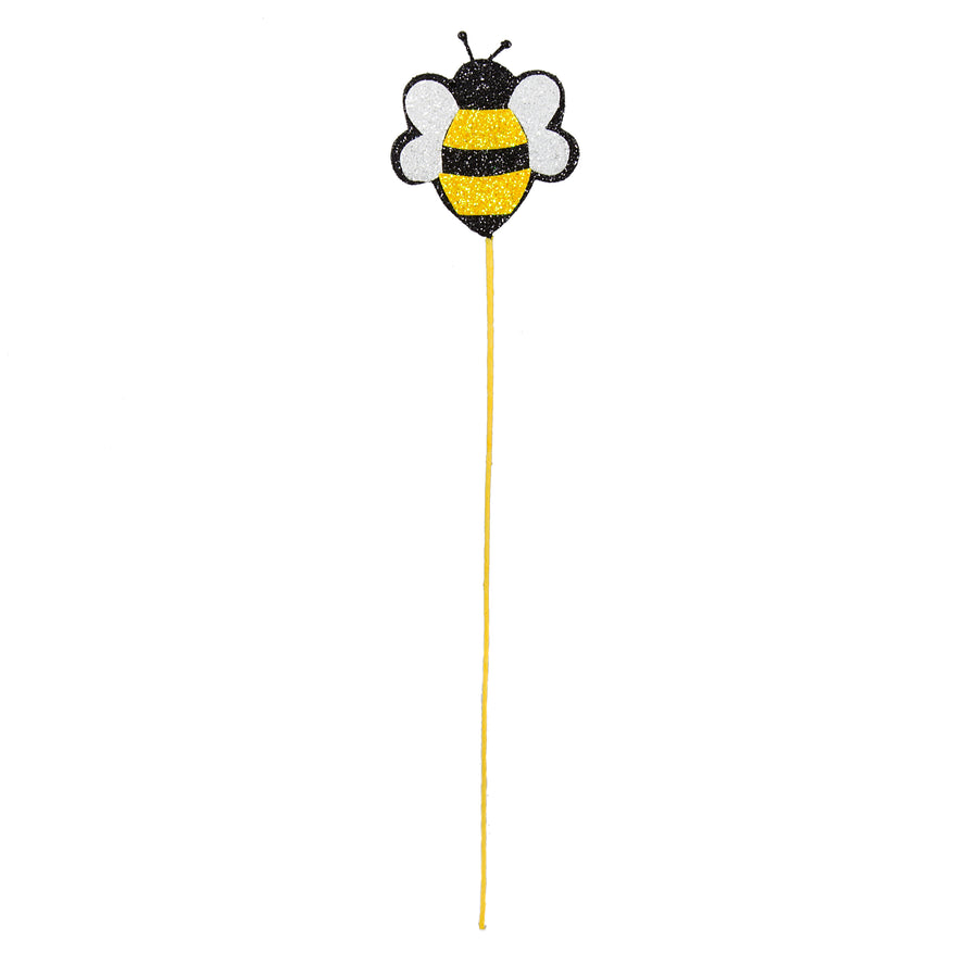 15" Metallic Glitter Bumble Bee Pick: Yellow & Black detail photo 3