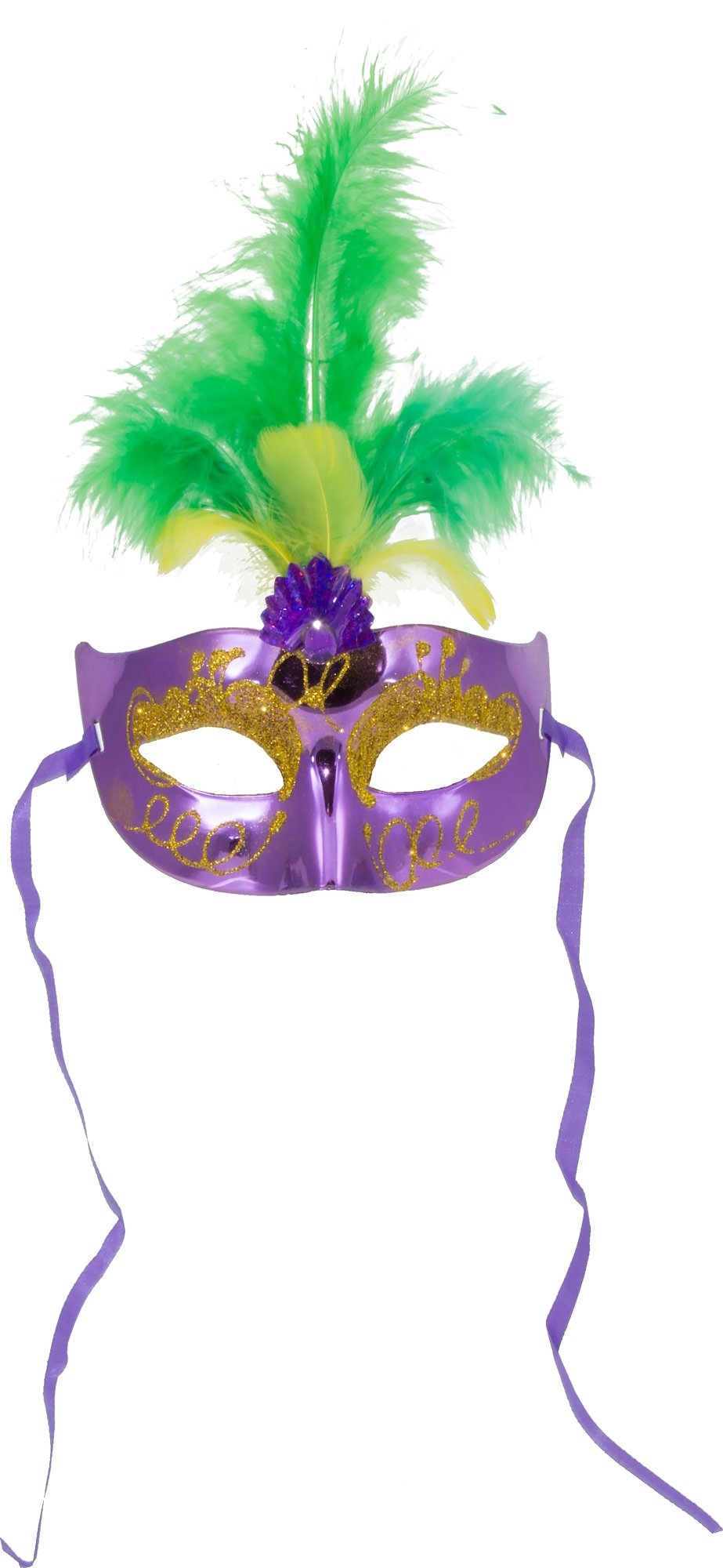 Metallic Glitter Feather Mask: Mardi Gras Purple Item Number: 7150-MARDI GRAS