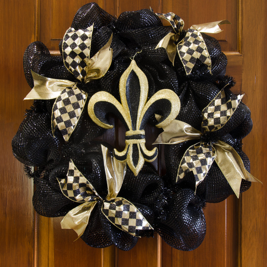 10" Metallic Glitter Fleur De Lis Ornament: Black & Gold Lifestyle Photo