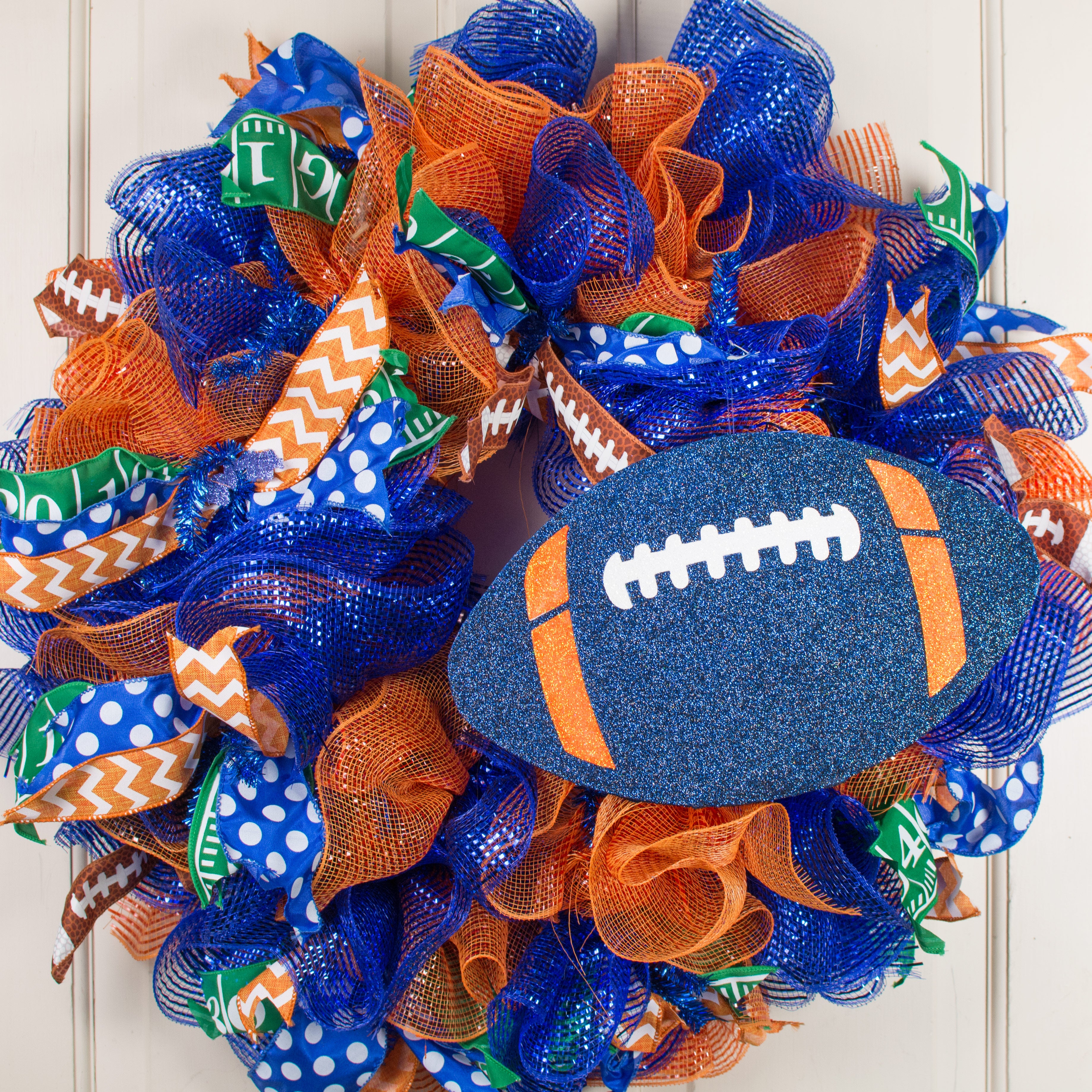 12" Metallic Glitter Football: Navy Blue, Orange, White Lifestyle Photo