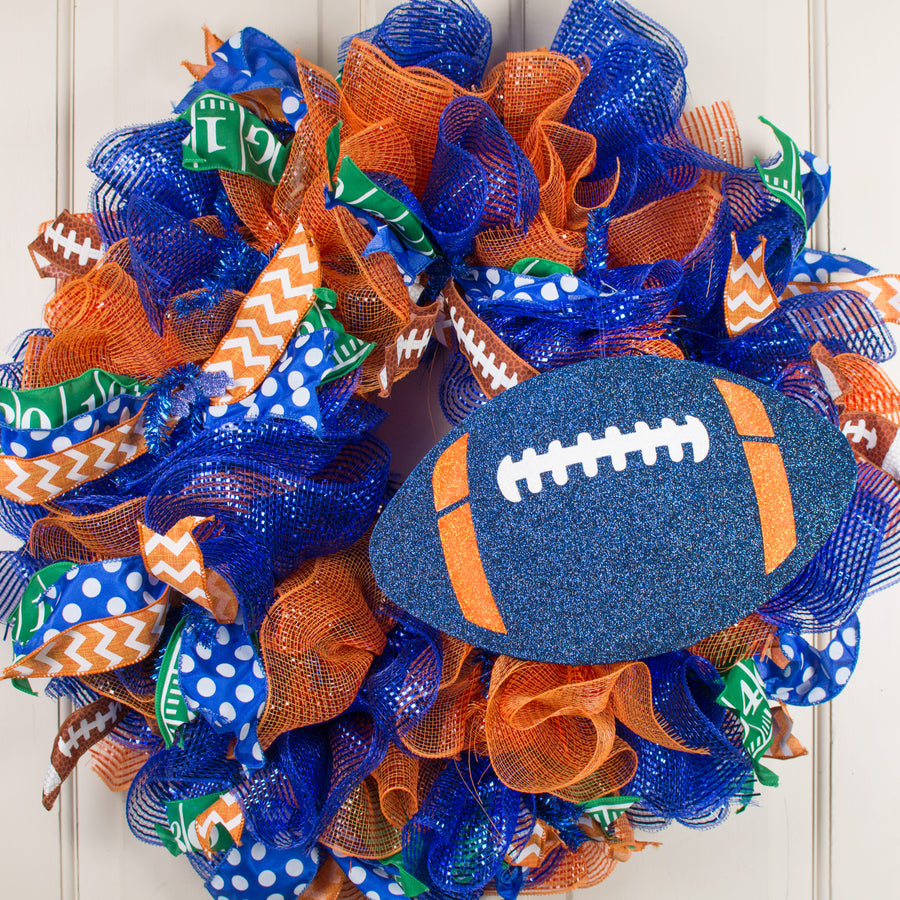 12" Metallic Glitter Football: Navy Blue, Orange, White Lifestyle Photo