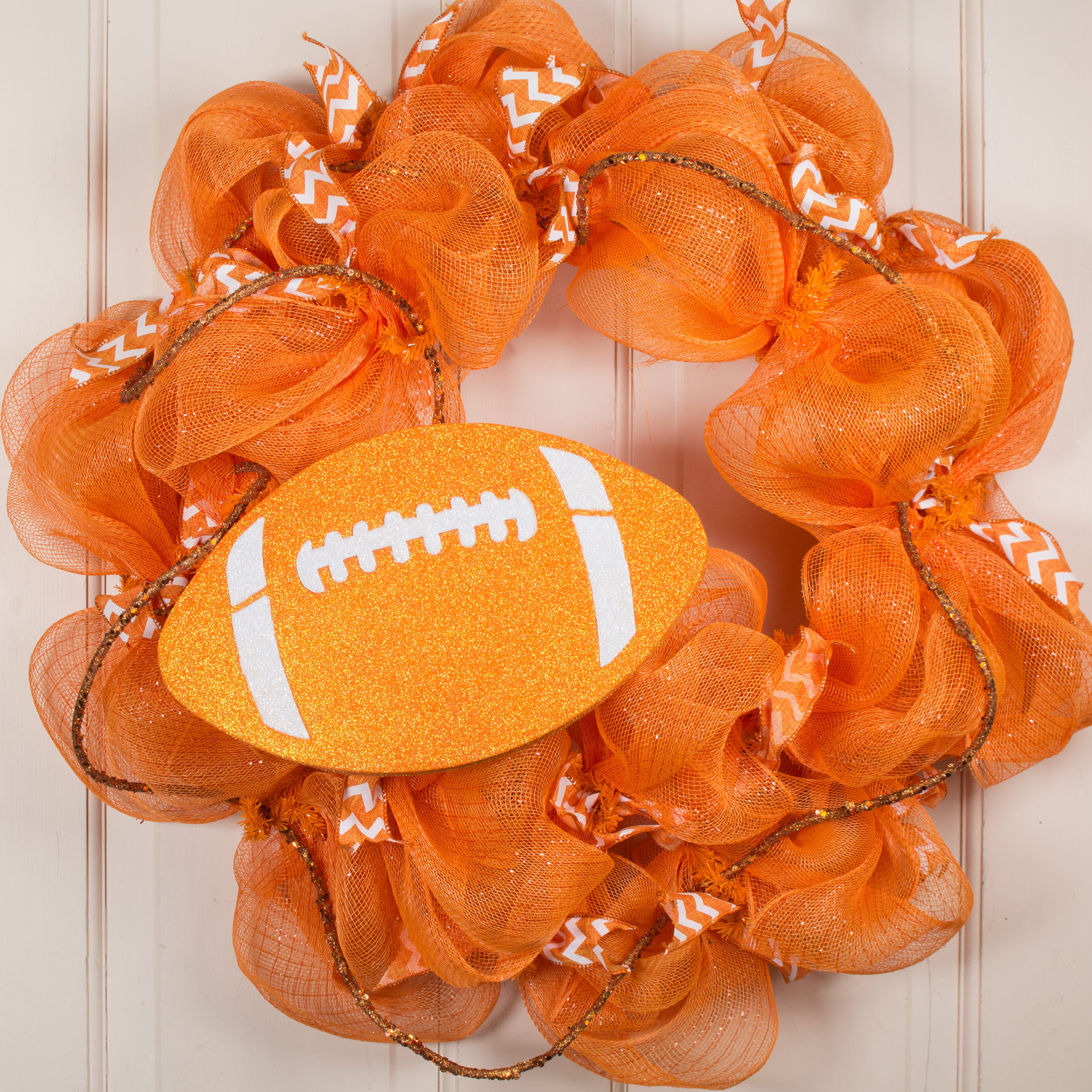 12" Metallic Glitter Football: Orange & White Lifestyle Photo