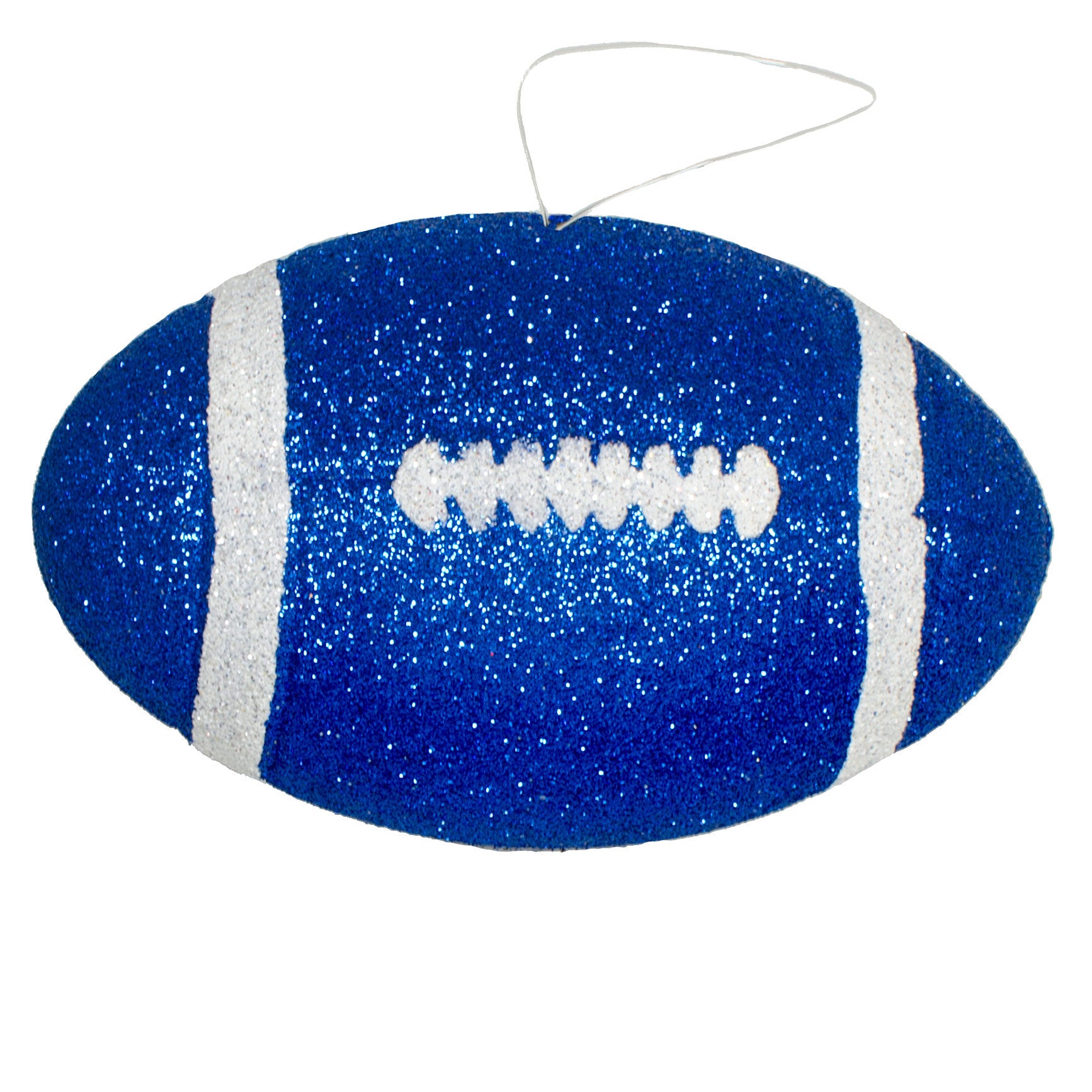 4.5" Metallic Glitter Football Ornament: Blue & White Item Number: MS1200H2