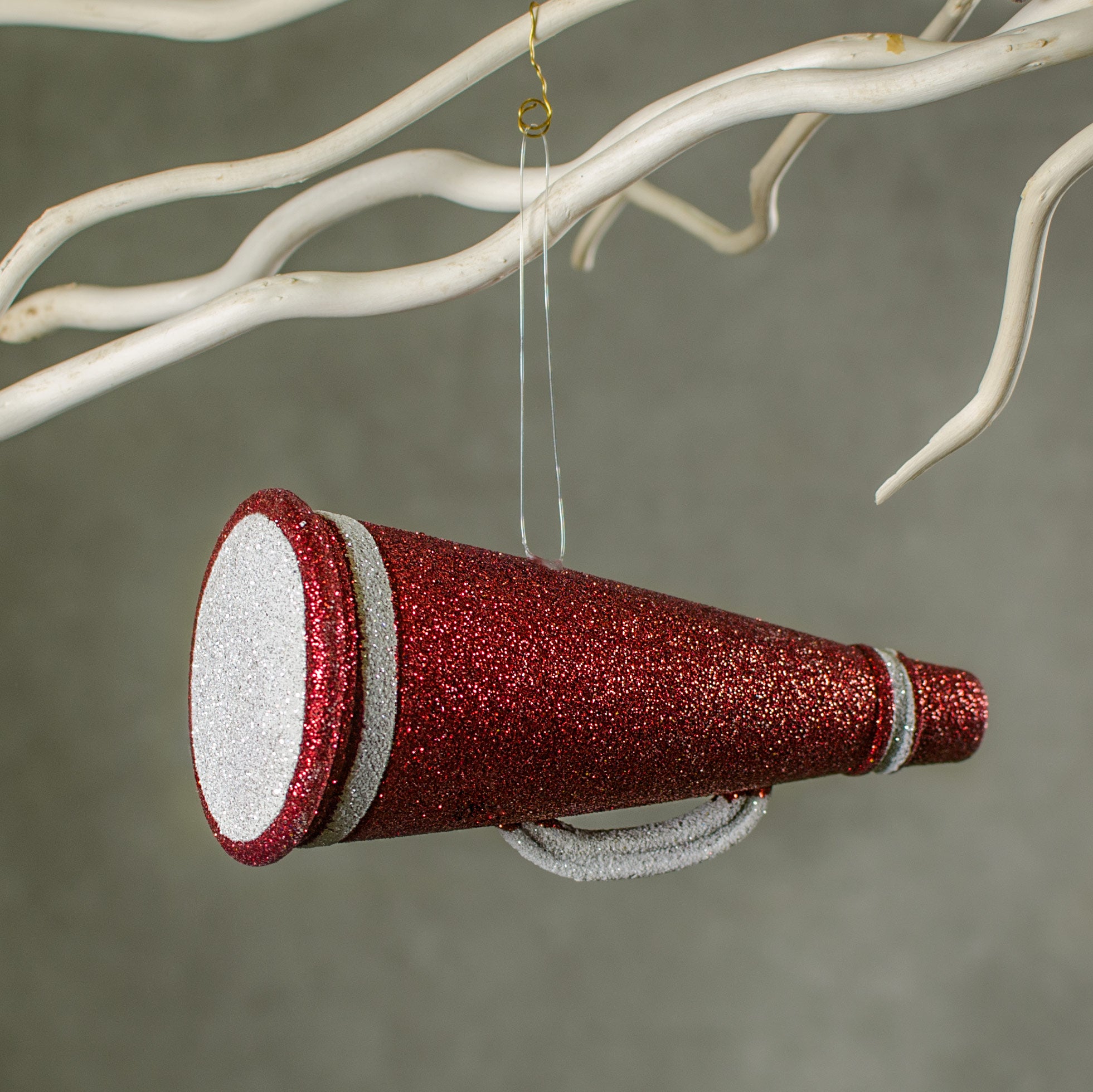 6" Metallic Glitter Megaphone Ornament: Red & White Lifestyle Photo
