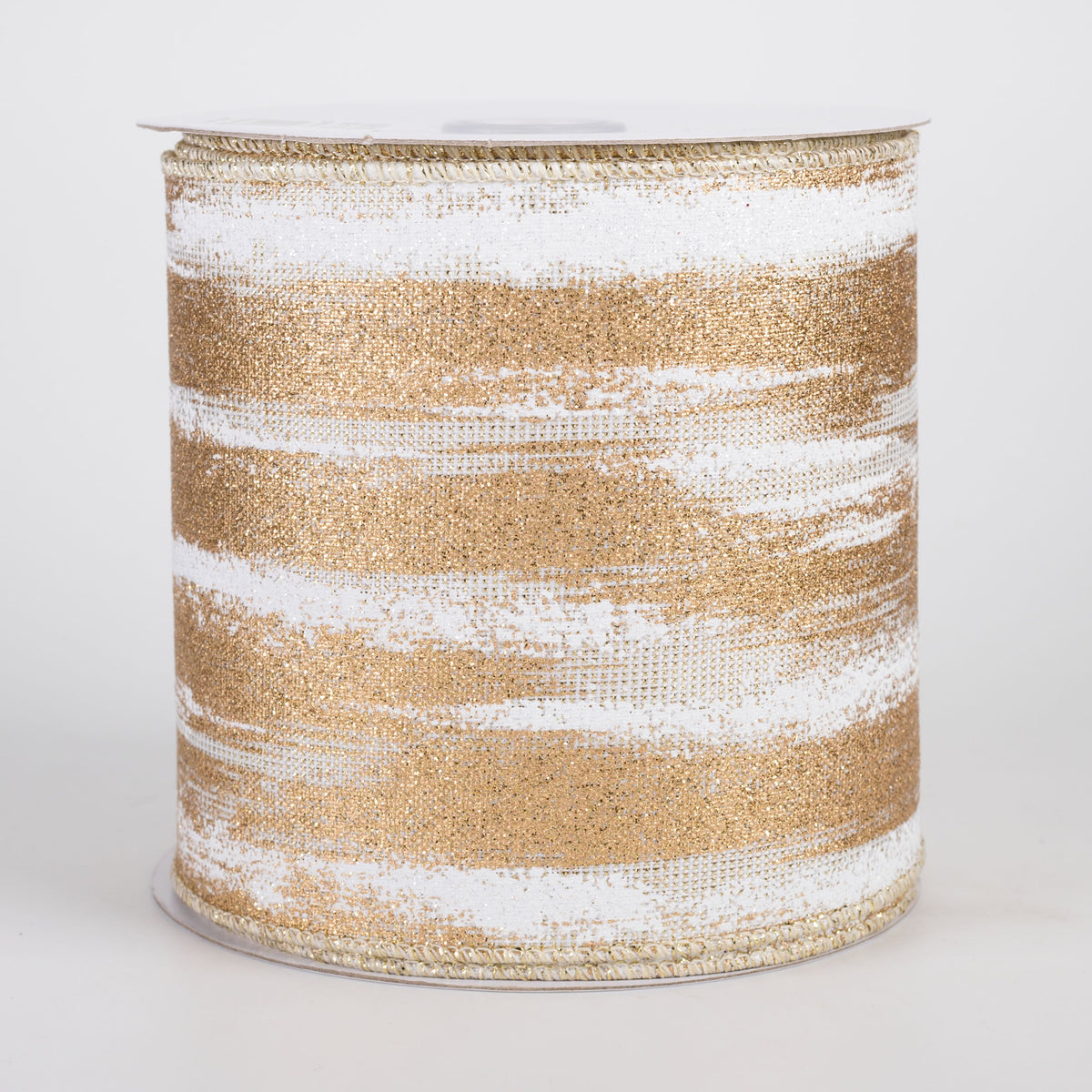4" Metallic Glitter Paint Strokes Ribbon: Gold & White (10 Yards) Item Number: RGH147408