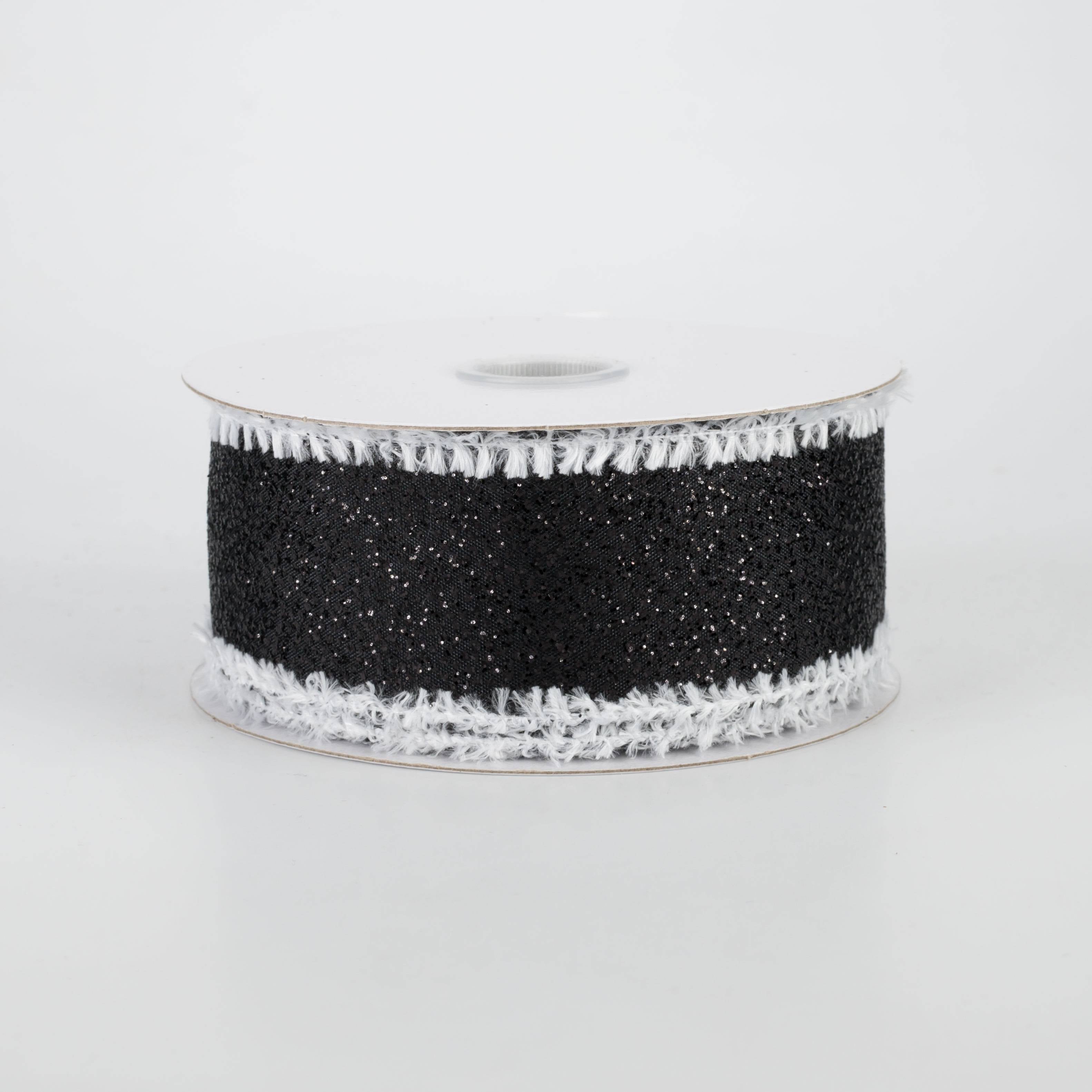 1.5" Metallic Glitter Snow Edge Ribbon: Black (10 Yards)
