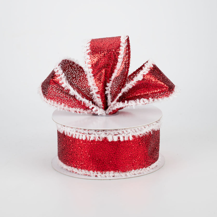 1.5" Metallic Glitter Snow Edge Ribbon: Red (10 Yards) Lifestyle Photo