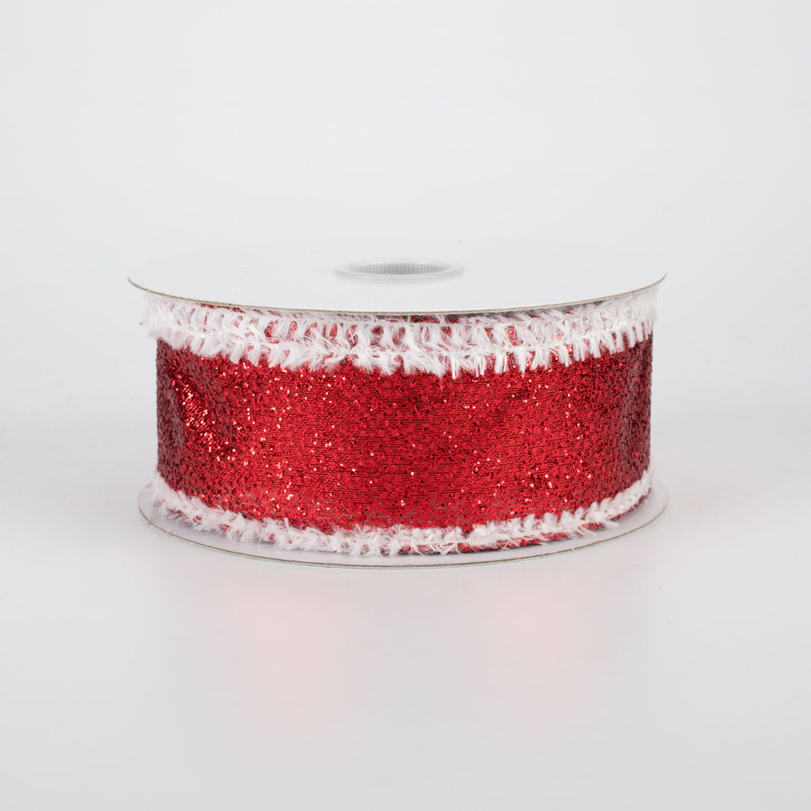1.5" Metallic Glitter Snow Edge Ribbon: Red (10 Yards)