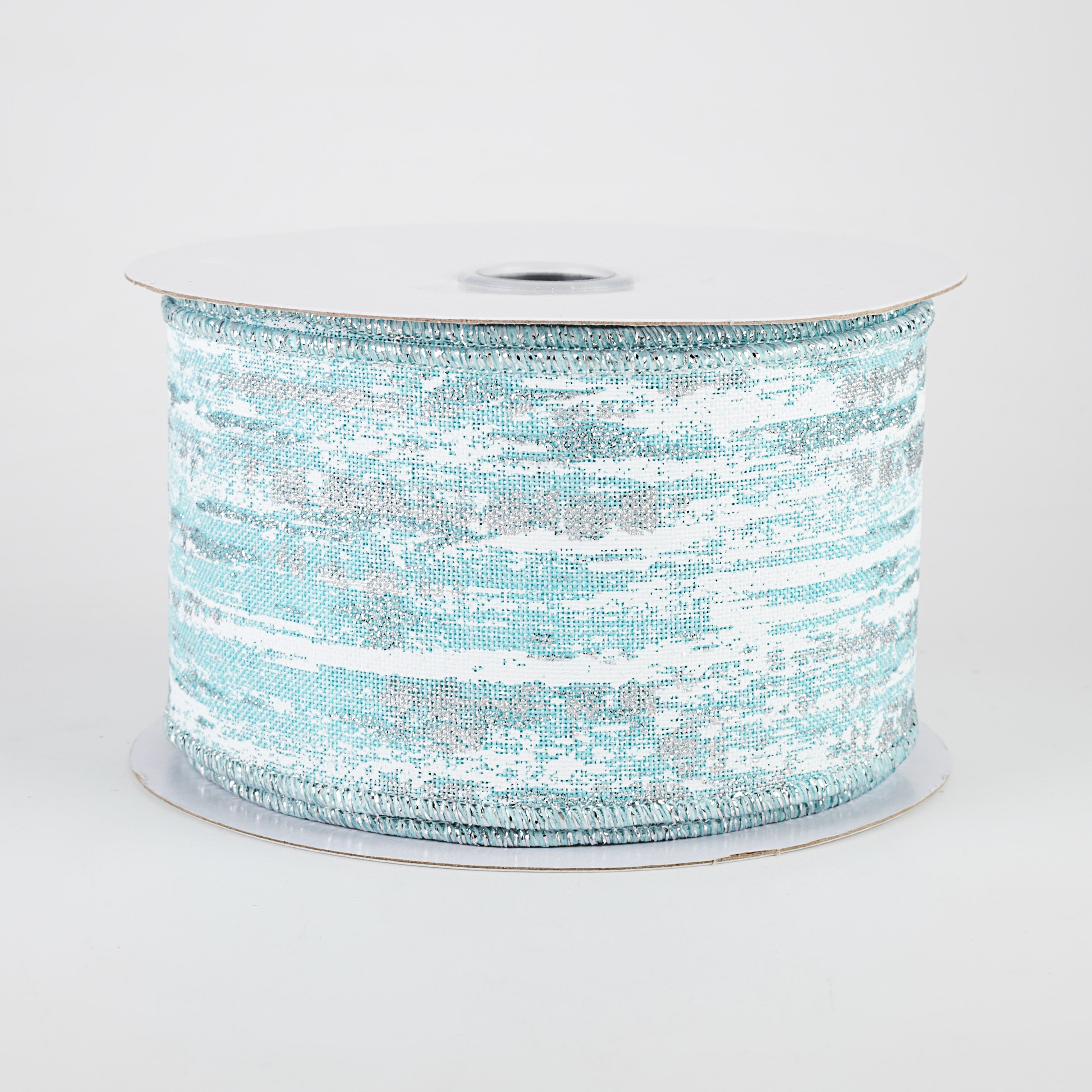 2.5" Metallic Glitter Snow Ribbon: Ice Blue, White, Silver (10 Yards)