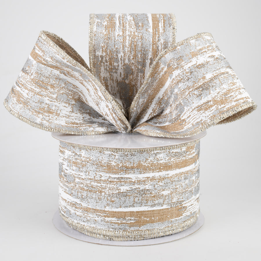 2.5" Metallic Glitter Snow Ribbon: Light Beige, White, Silver (10 Yards) Lifestyle Photo