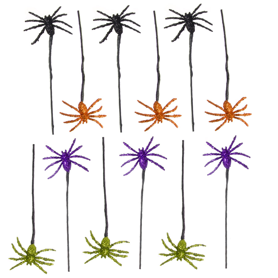 10" Metallic Glitter Spider Picks: Purple, Lime, Black, Orange (12) detail photo 4