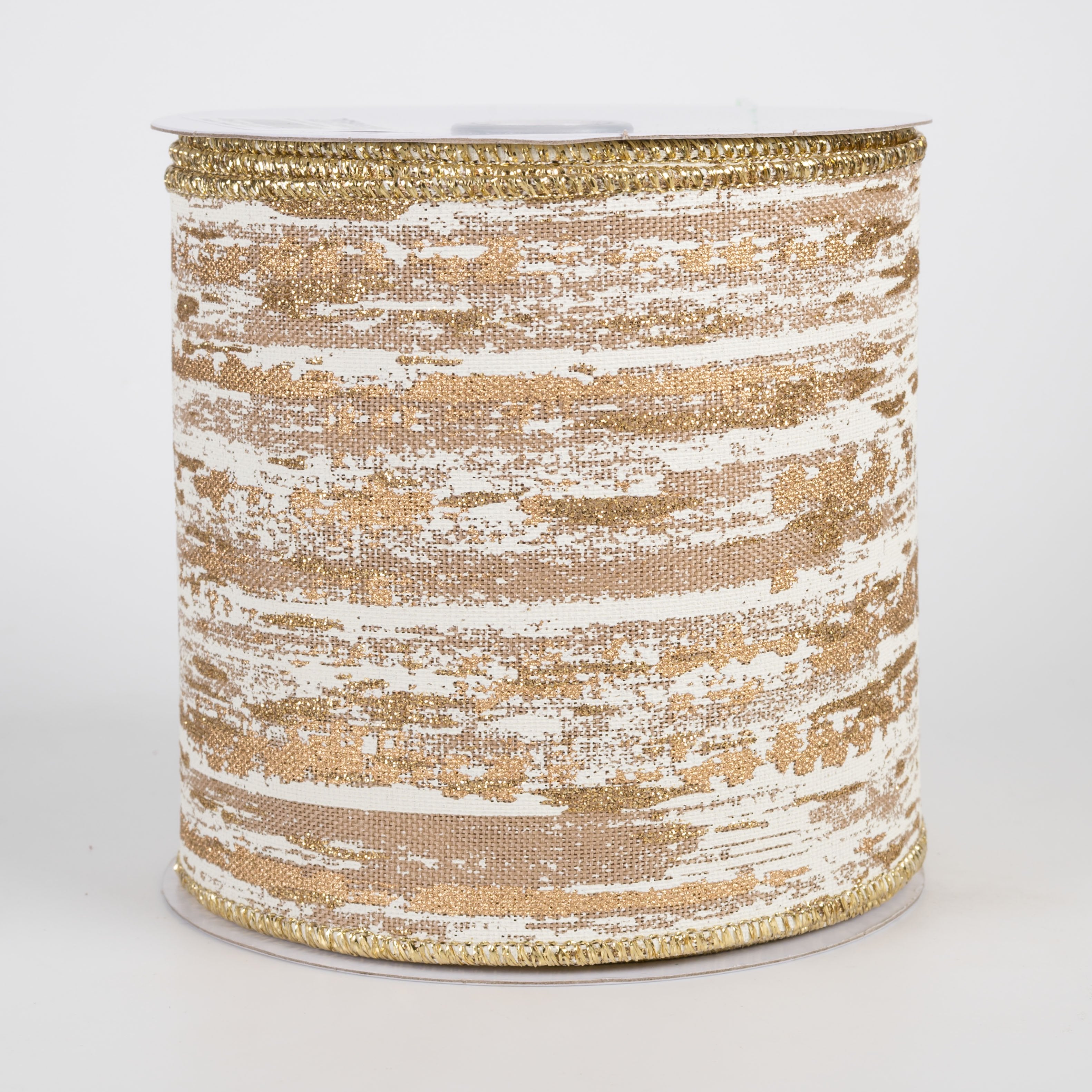 4" Metallic Glitter Streaks Ribbon: Beige, Cream, Gold (10 Yards) Item Number: RGH152801
