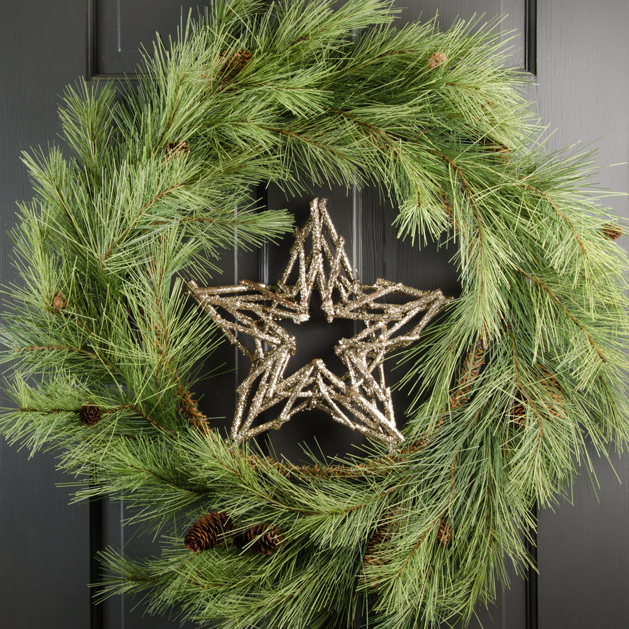 12" Metallic Glitter Twig Star Ornament: Champagne Lifestyle Photo