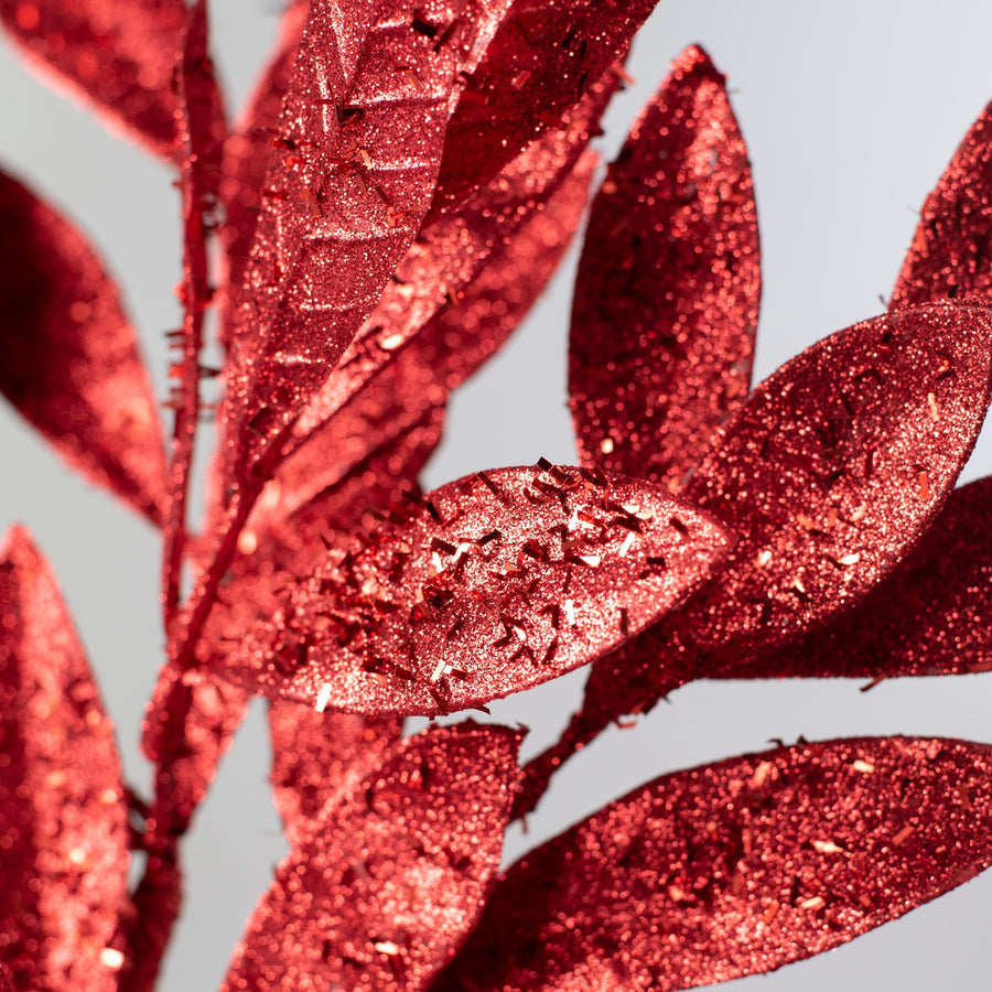 23" Metallic Glittered Bay Leaf Spray: Red Lifestyle Photo