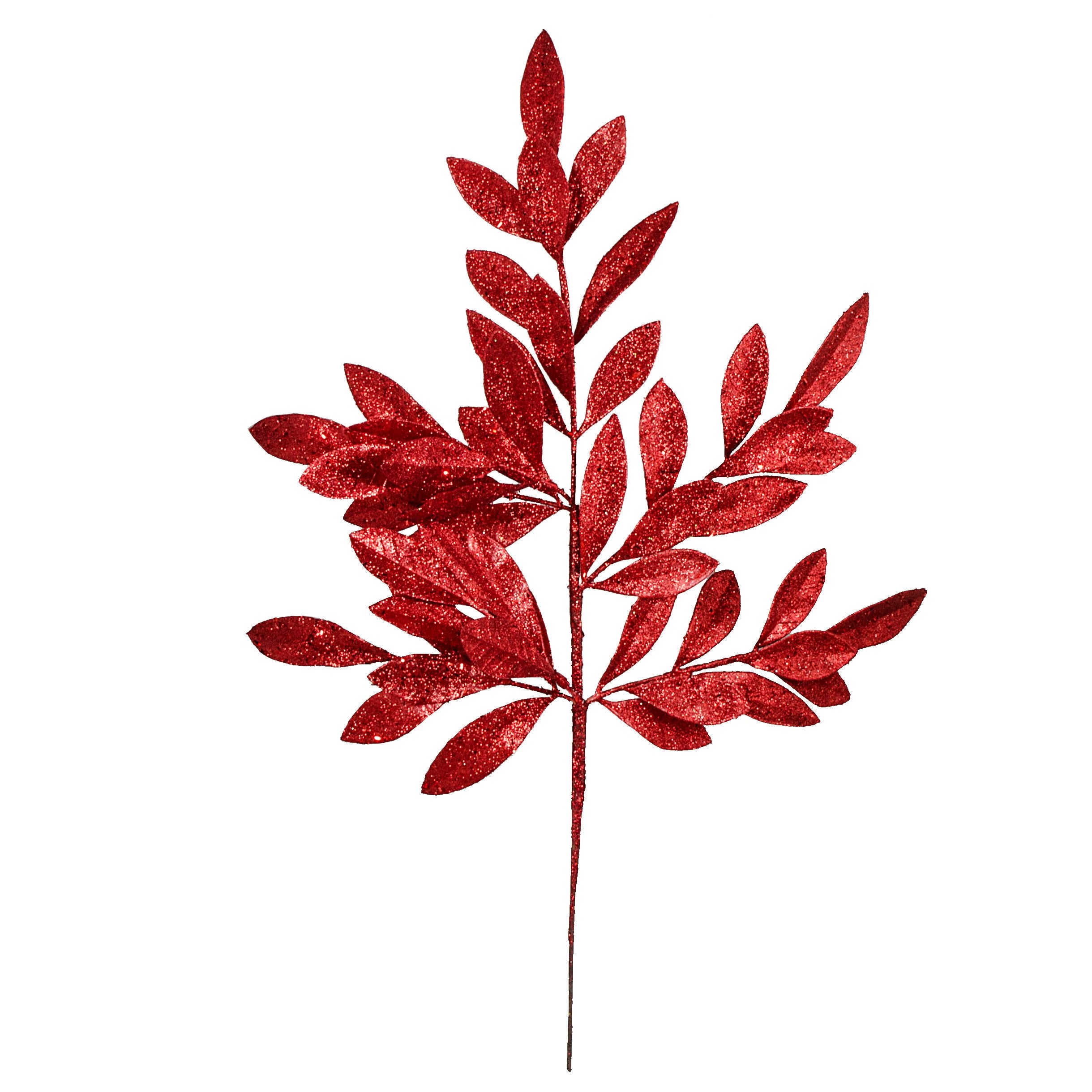 23" Metallic Glittered Bay Leaf Spray: Red detail photo 5