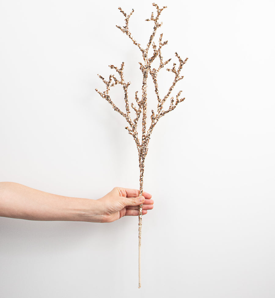 24" Metallic Glittered Coral Twig Branch: Champagne detail photo 3