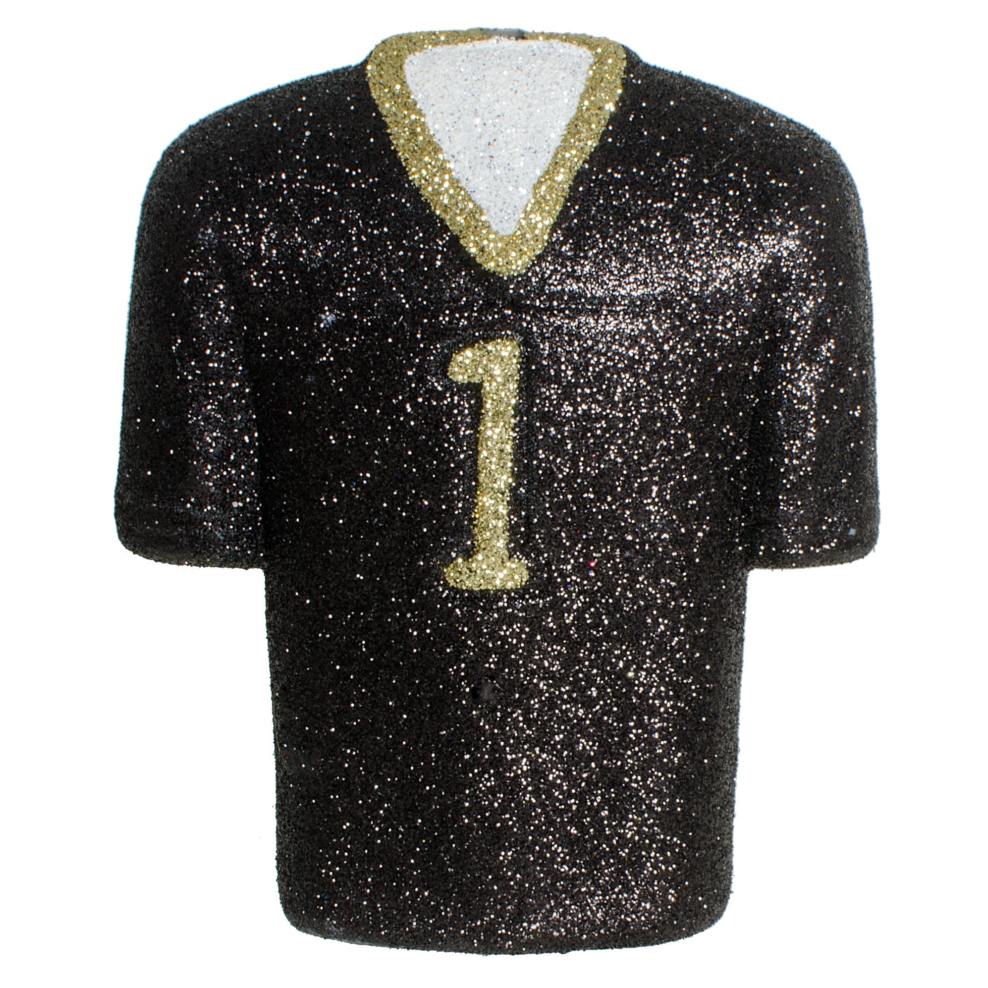 4.5" Metallic Glittered Football Jersey Ornament: Black & Gold Item Number: MS1193H6