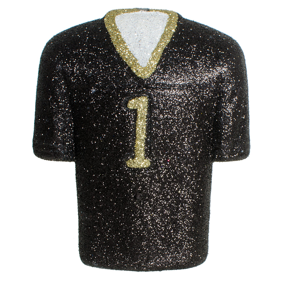 4.5" Metallic Glittered Football Jersey Ornament: Black & Gold Item Number: MS1193H6