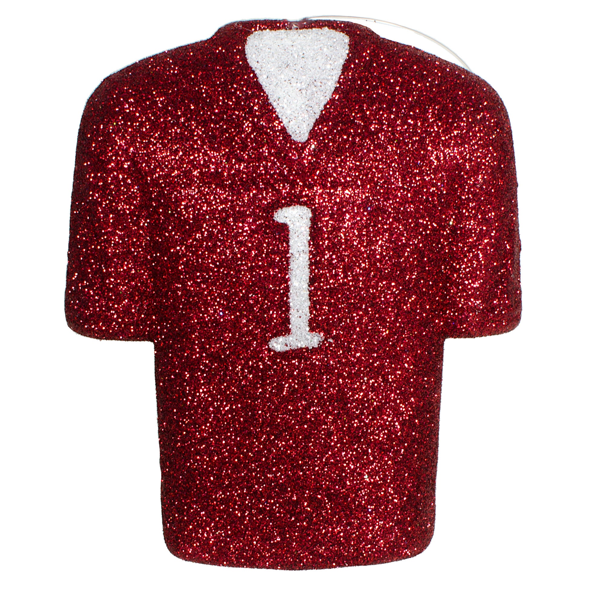 4.5" Metallic Glittered Football Jersey Ornament: Crimson Red & White Item Number: MS1192E1