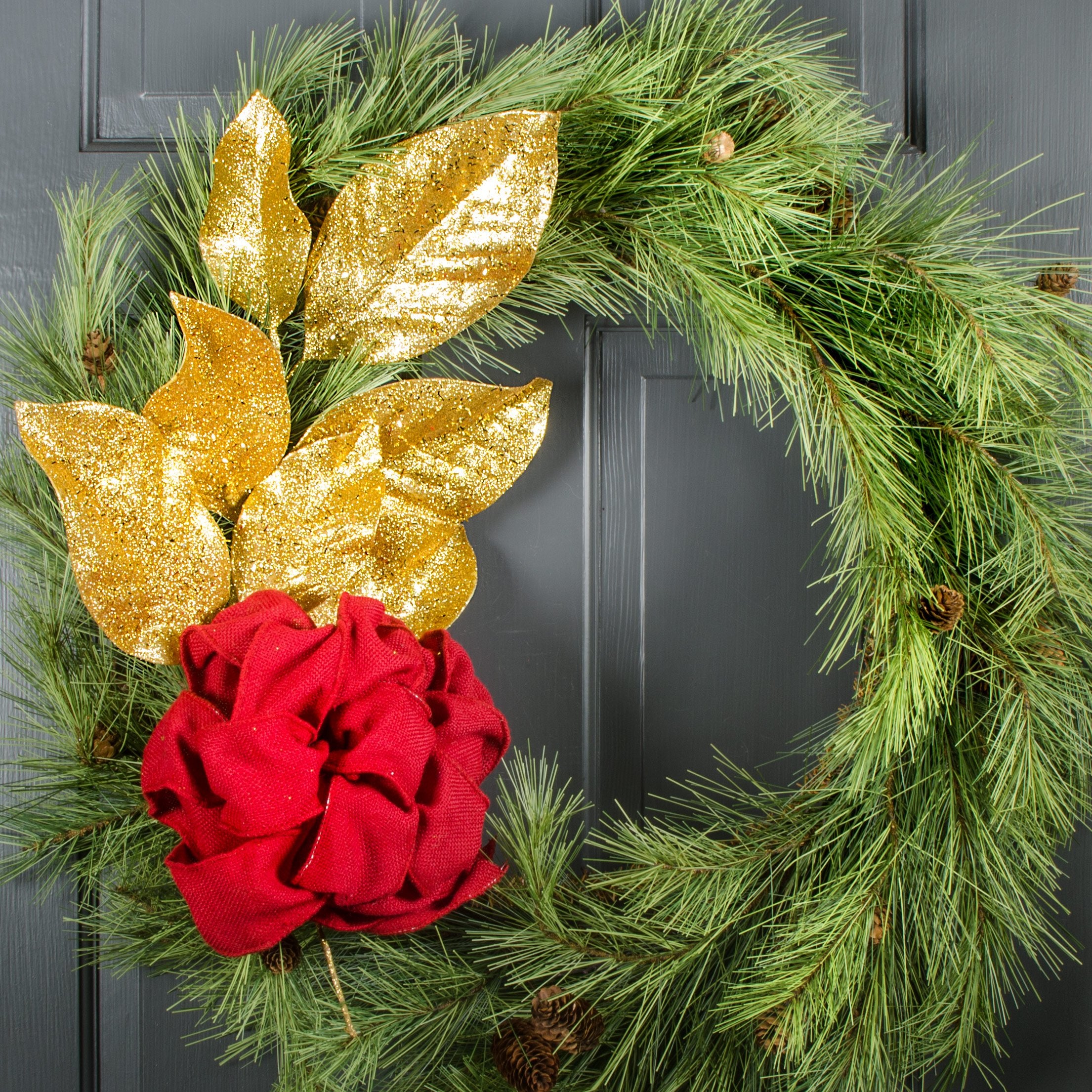 24" Metallic Glittered Magnolia Spray: Gold detail photo 4