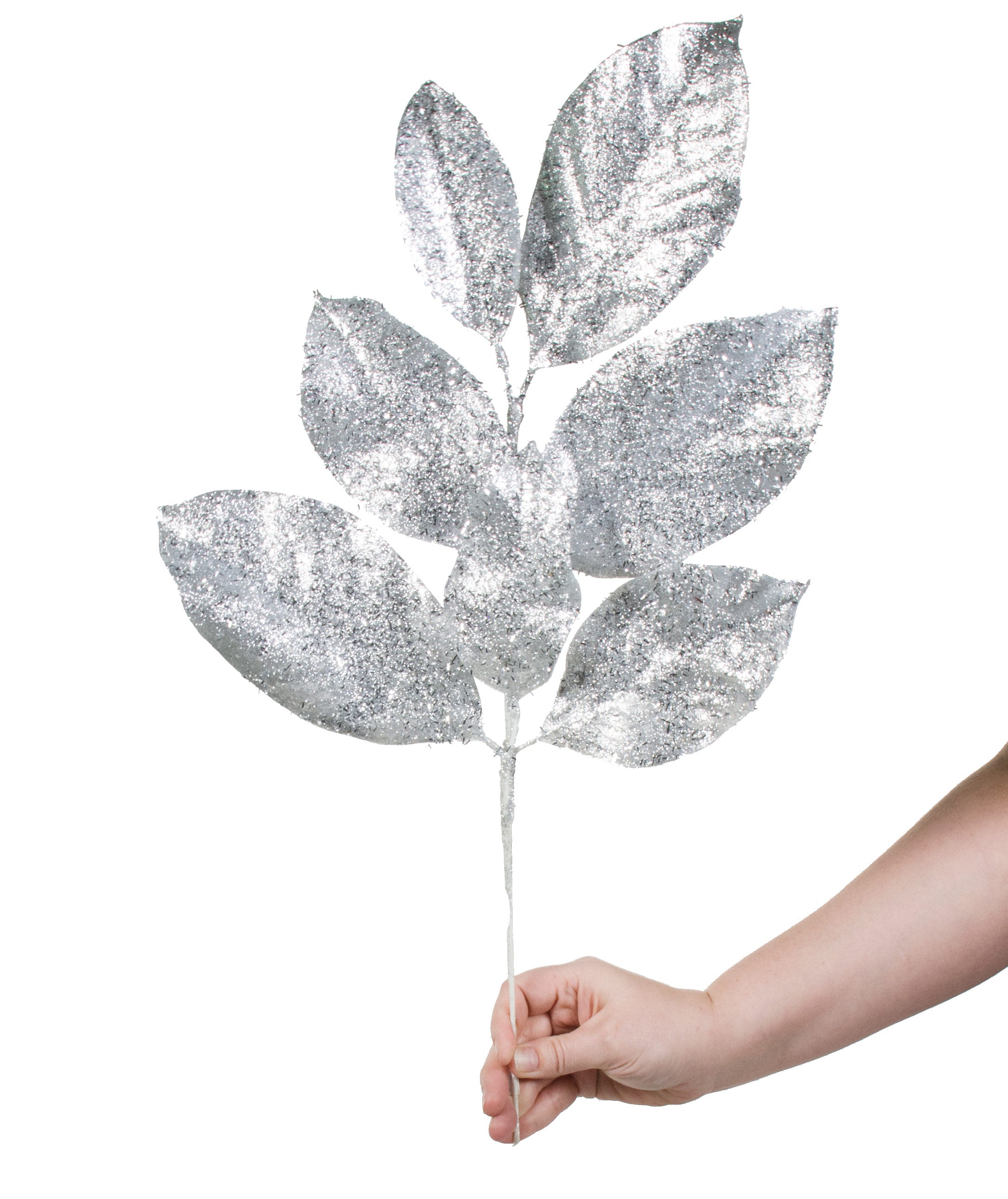 24" Metallic Glittered Magnolia Spray: Silver Lifestyle Photo